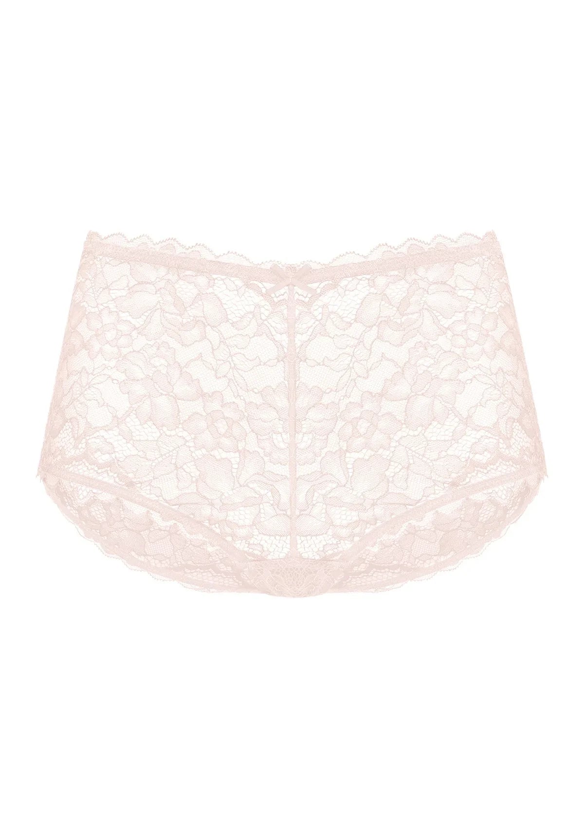 3D render of the HSIA dusty peach lace high waist panties, showcasing the sophisticated layered lace and hygienic pure cotton crotch.