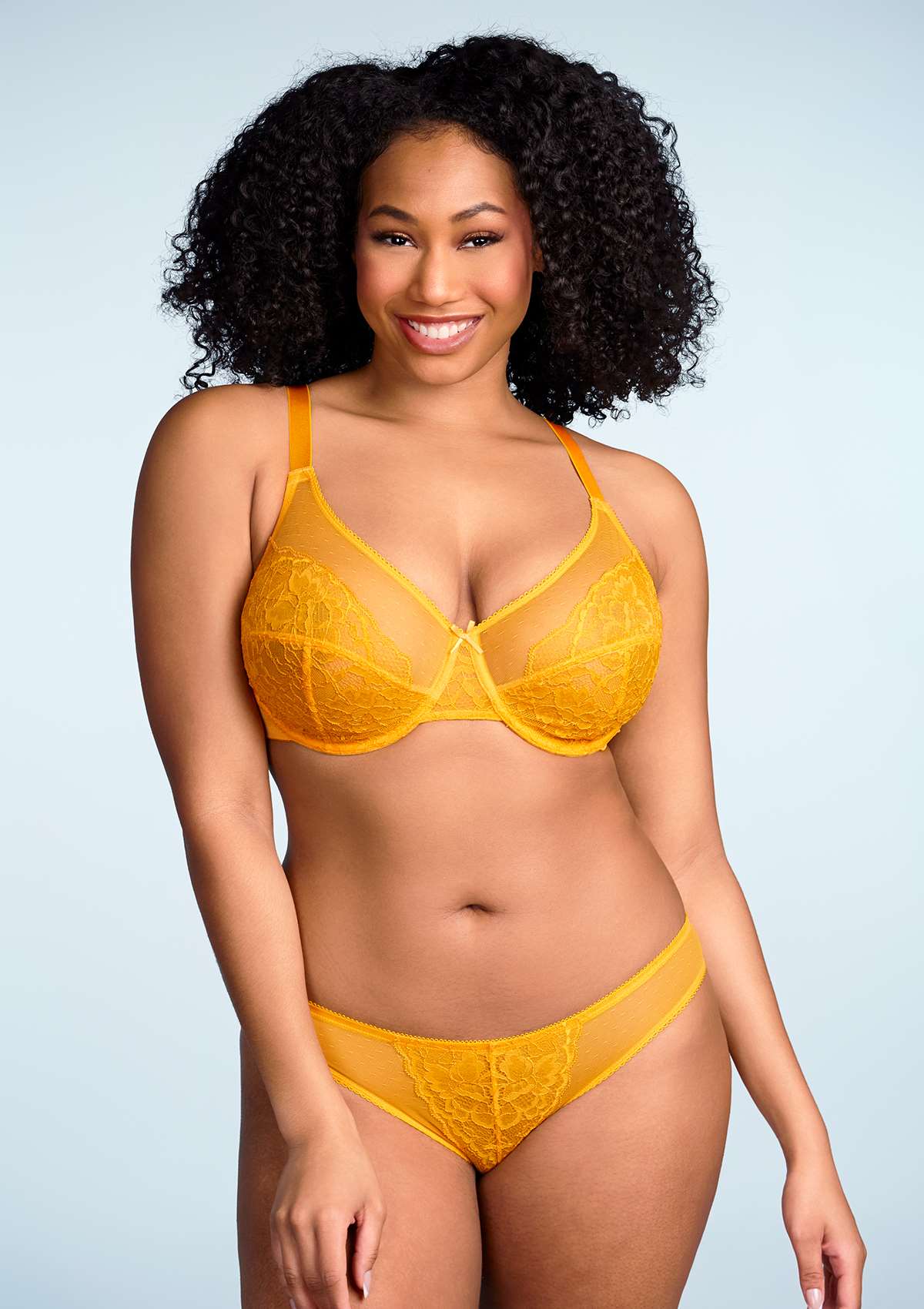 (Cardi B recommends)Enchante Cadmium Yellow Lace Underwire Bra Set - HSIA