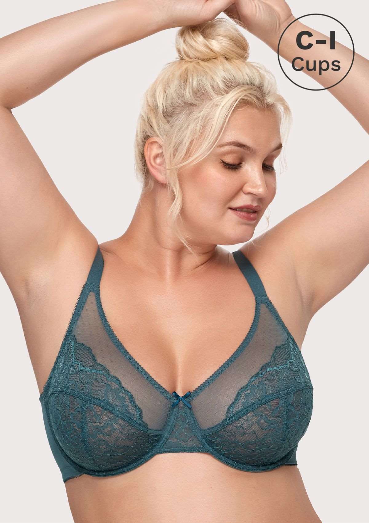 (Cardi B recommends)HSIA Enchante Lace Soft Mesh Blue Unlined Underwire Bra - HSIA
