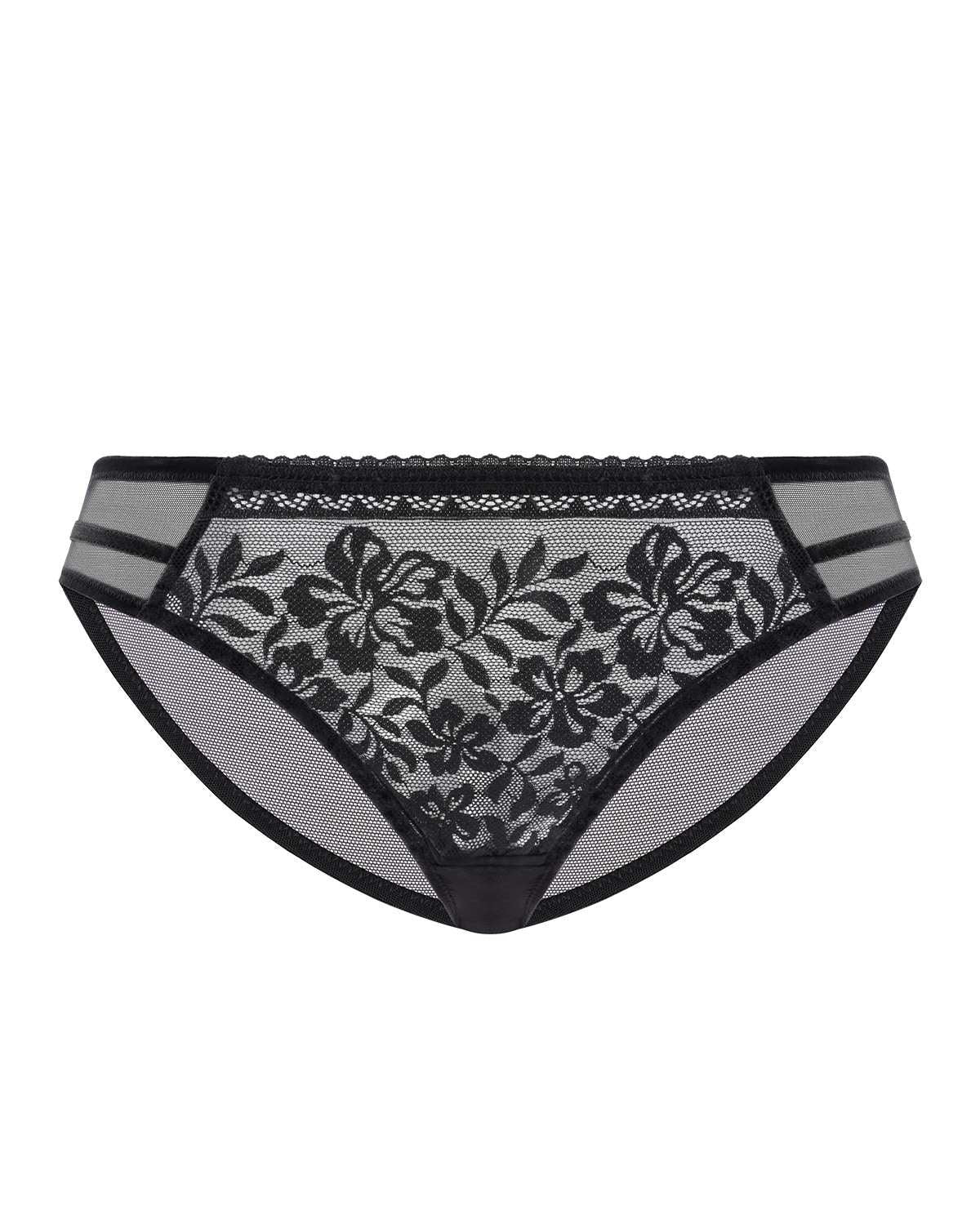 Gladioli Black Floral Lace Bikini Underwear - HSIA
