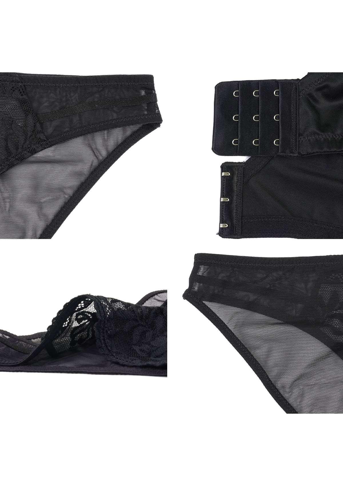 Gladioli Black Floral Lace Bikini Underwear - HSIA