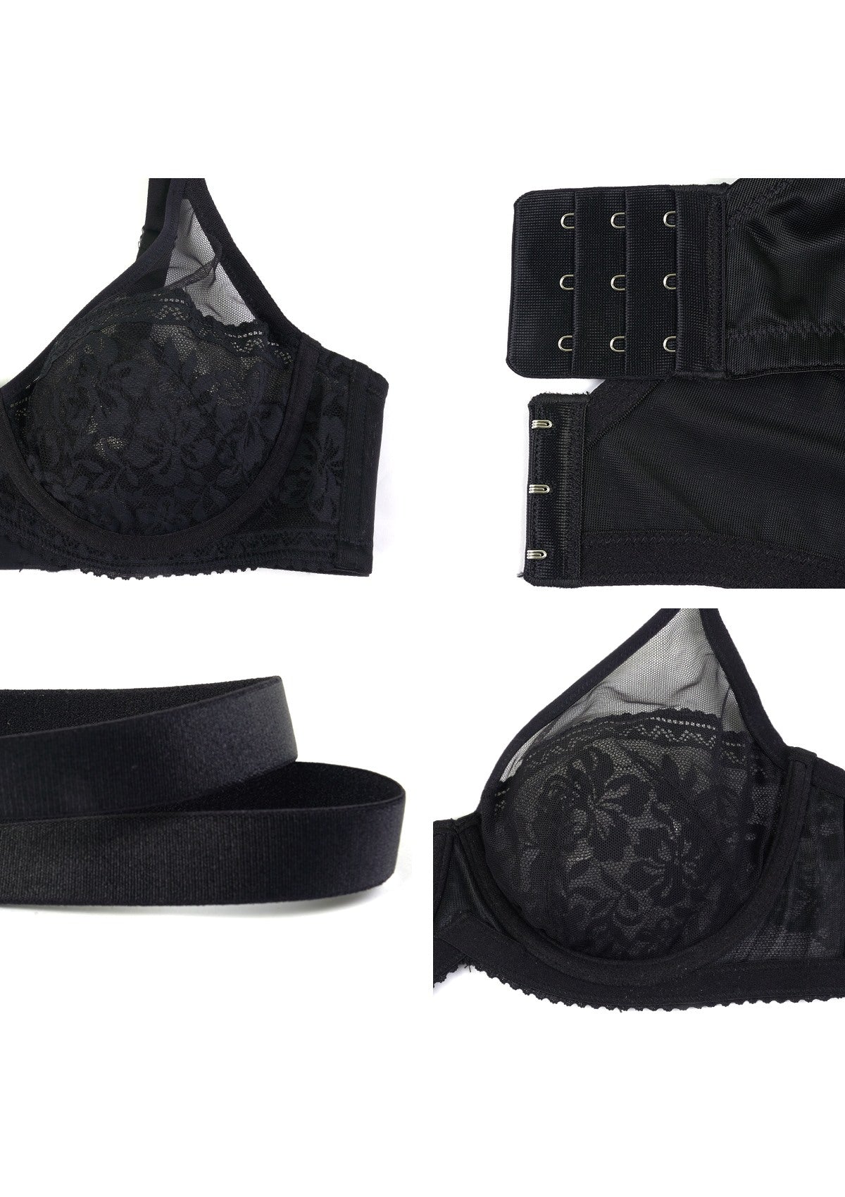 Gladioli Black Lace Unlined Underwire Bra Set - HSIA