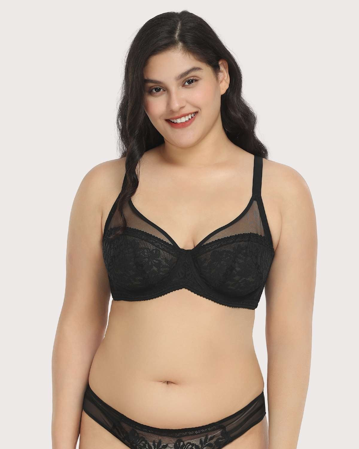 Gladioli Black Lace Unlined Underwire Bra Set - HSIA
