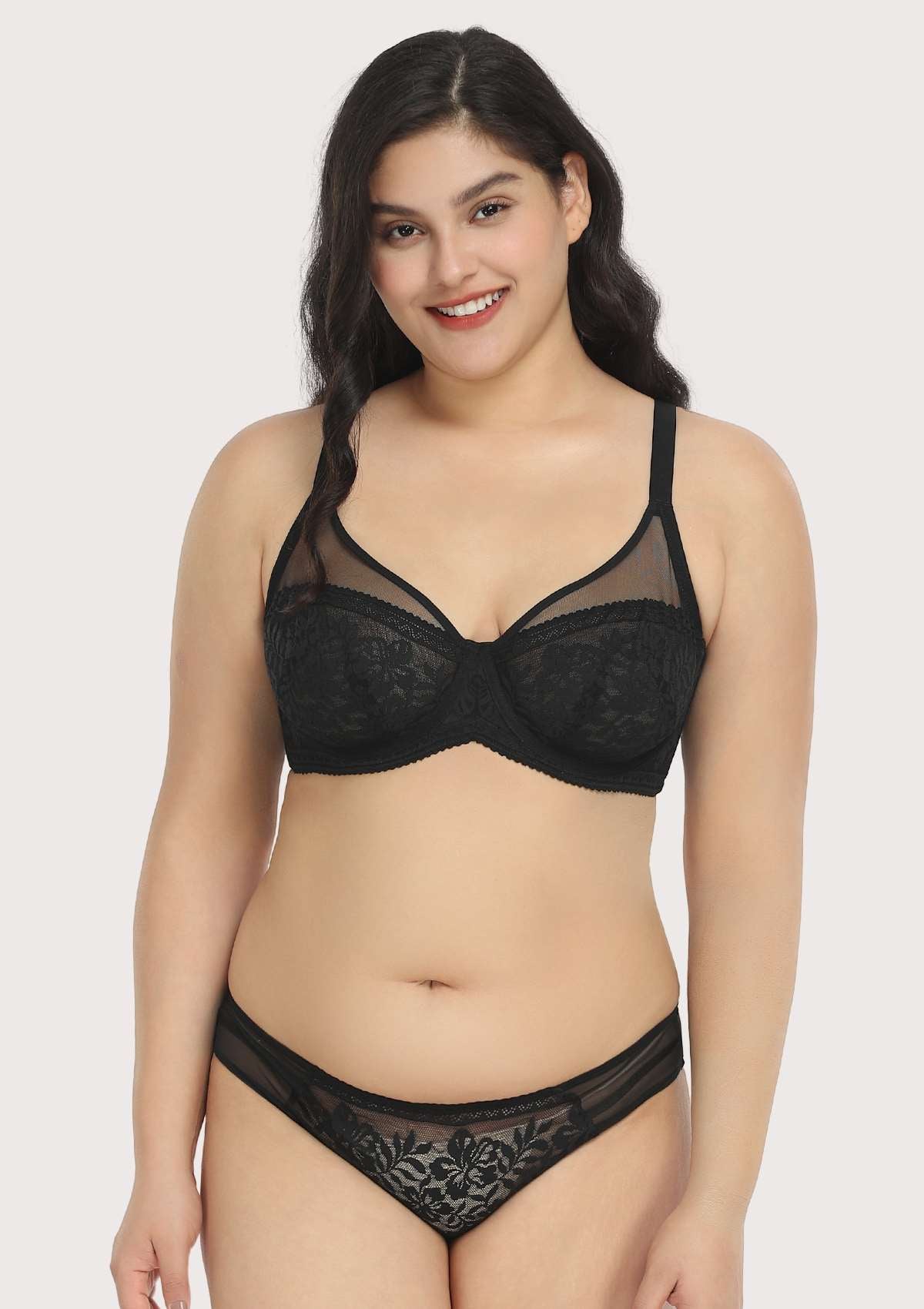 Gladioli Black Lace Unlined Underwire Bra Set - HSIA
