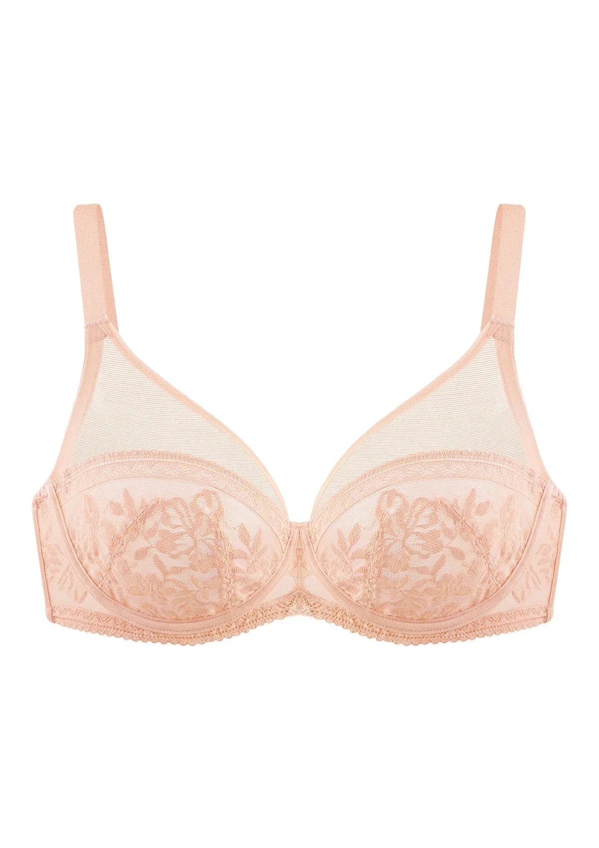 Gladioli Peach Lace Unlined Underwire Bra Set - HSIA