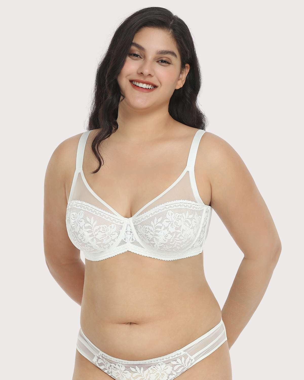 Gladioli White Lace Unlined Underwire Bra Set - HSIA