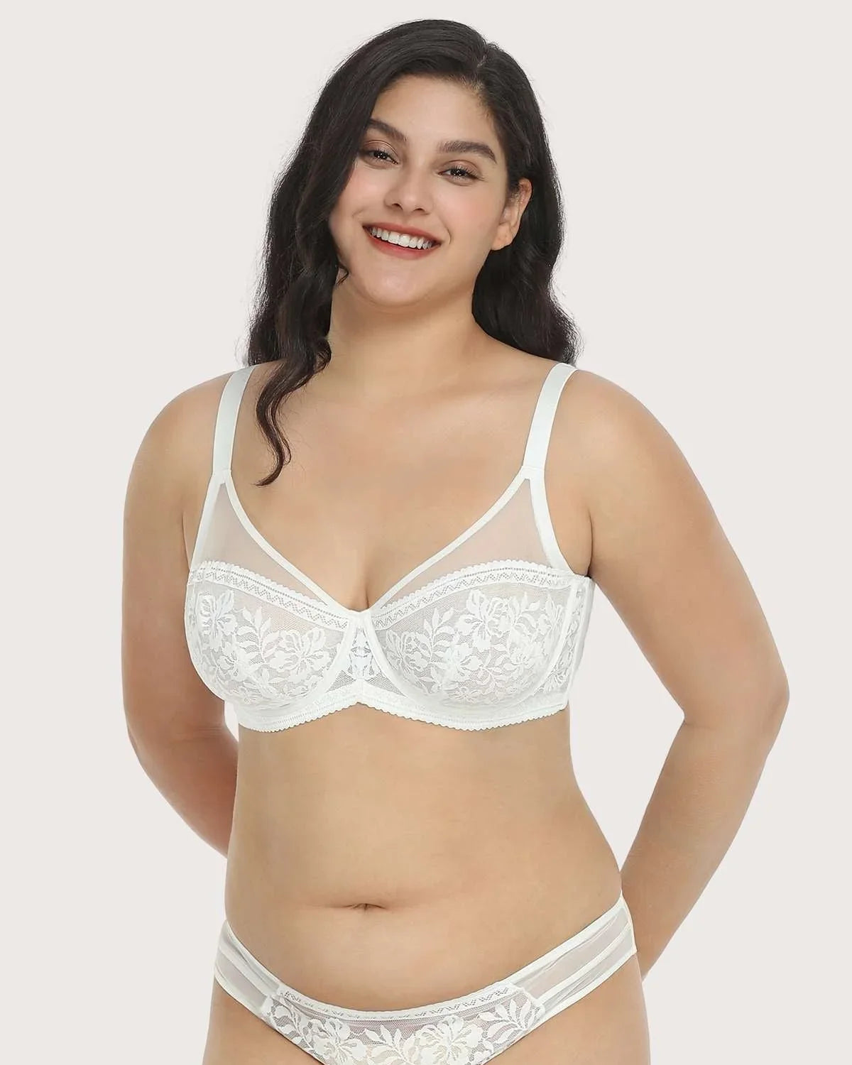Gladioli White Lace Unlined Underwire Bra Set - HSIA