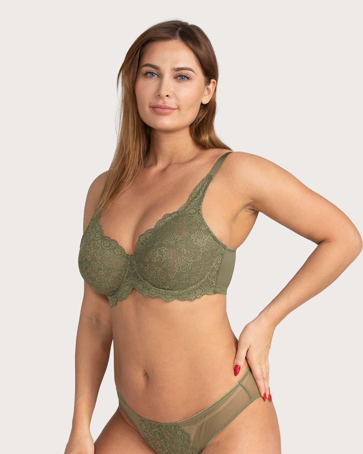 HSIA Dark Green All-Over Floral Lace Bra - HSIA