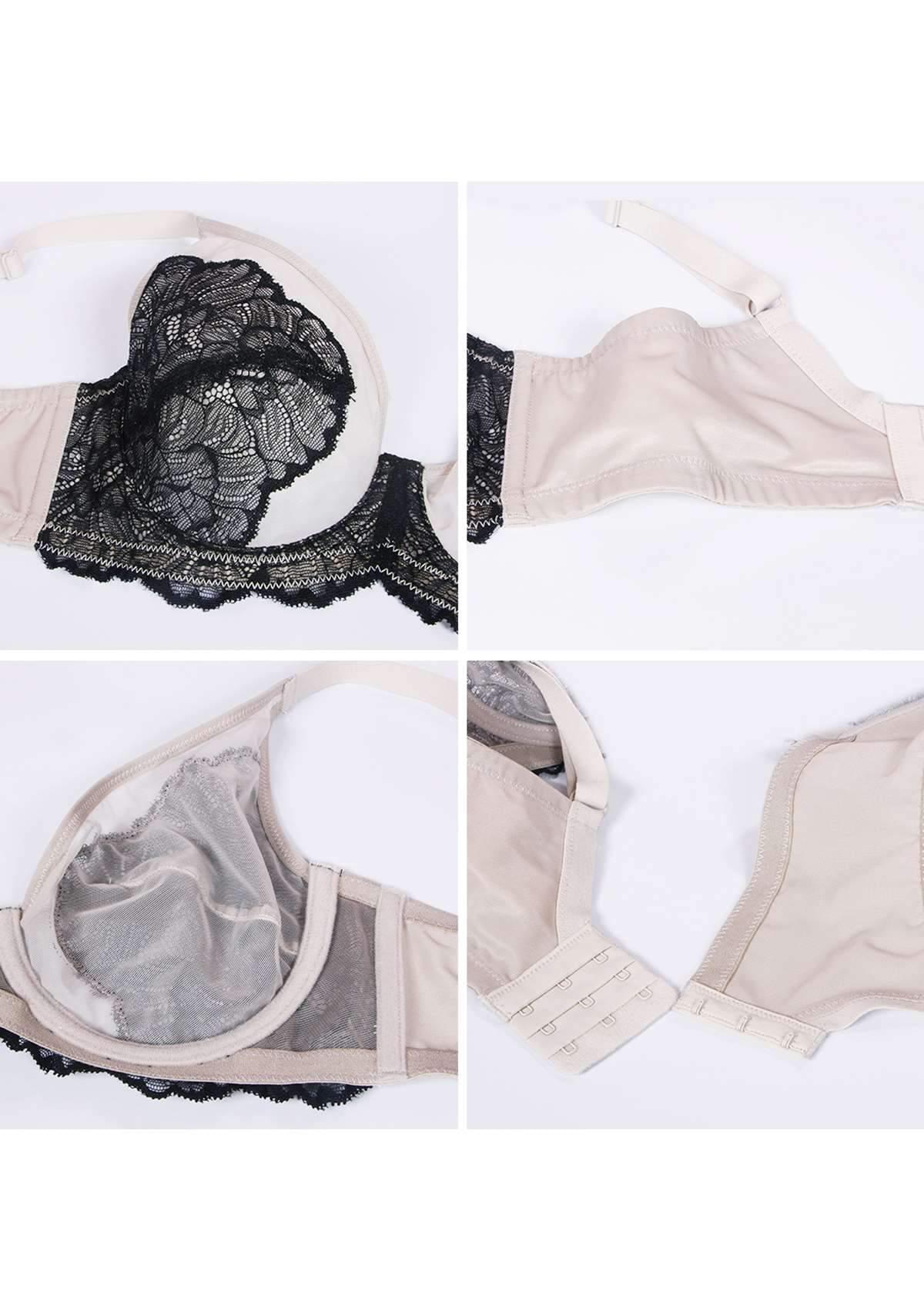 HSIA Blossom Unlined Black Contrast Apricot Lace Bra Set - HSIA