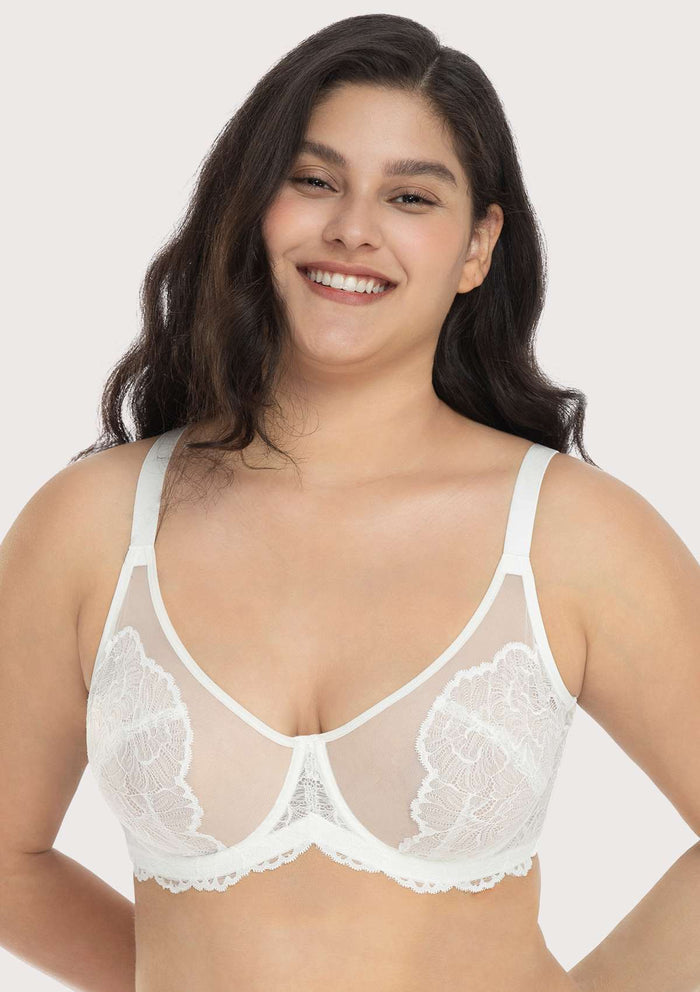 Blossom White Unlined Underwire Lace Bra - HSIA