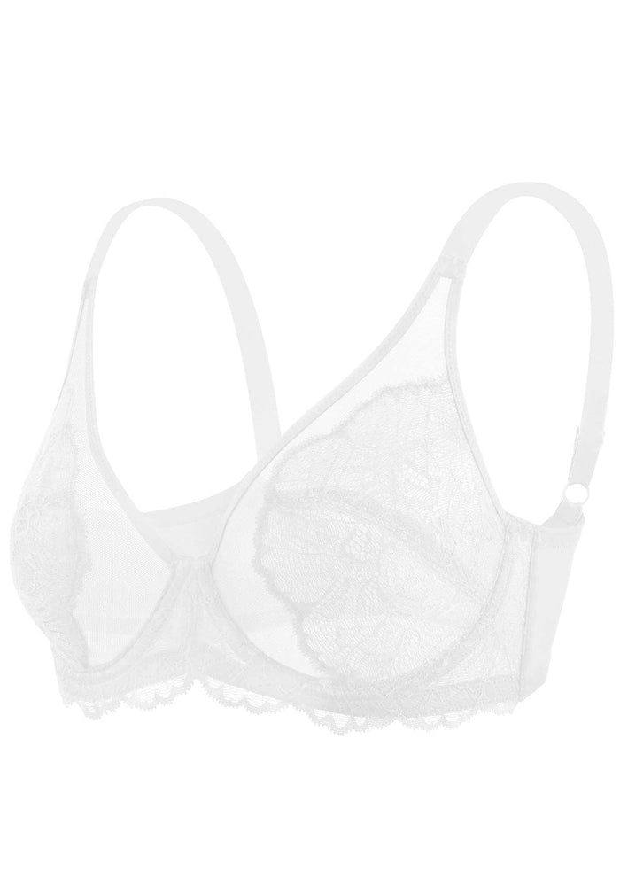 Blossom White Unlined Underwire Lace Bra - HSIA