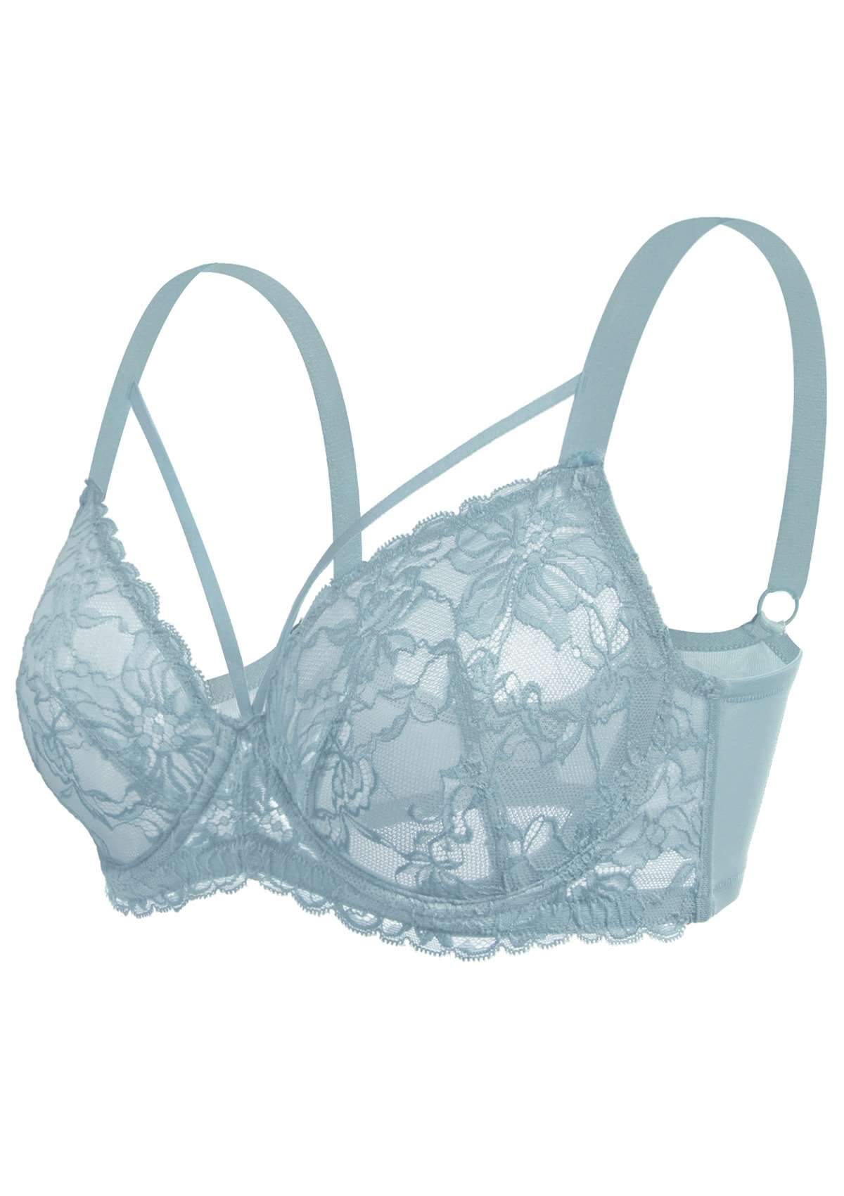 Pretty In Petals Black Unlined Strappy Lace Bra - HSIA