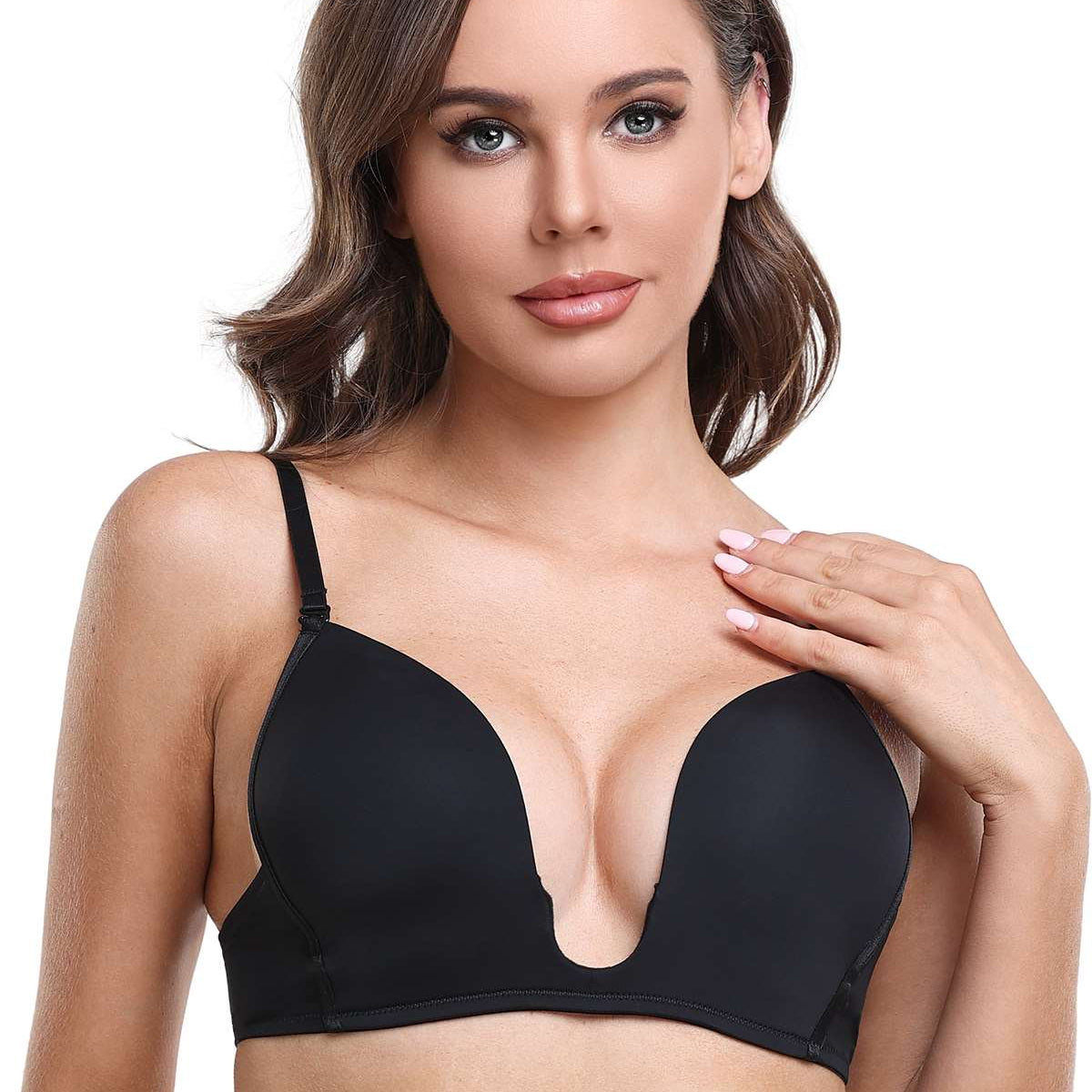 HSIA Deep U Plunge Push Up Low Back Wireless Bra - HSIA