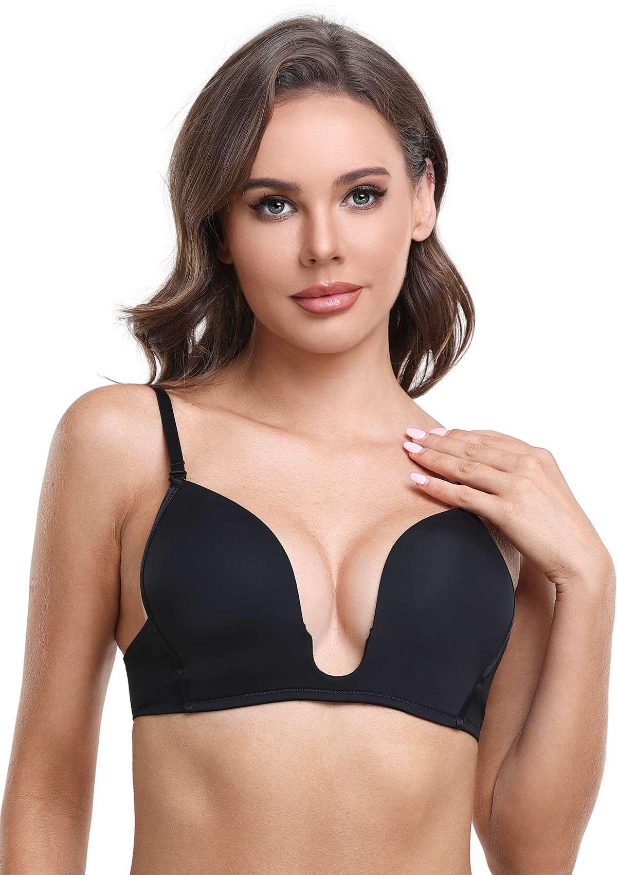 HSIA Deep U Plunge Push Up Low Back Wireless Bra - HSIA