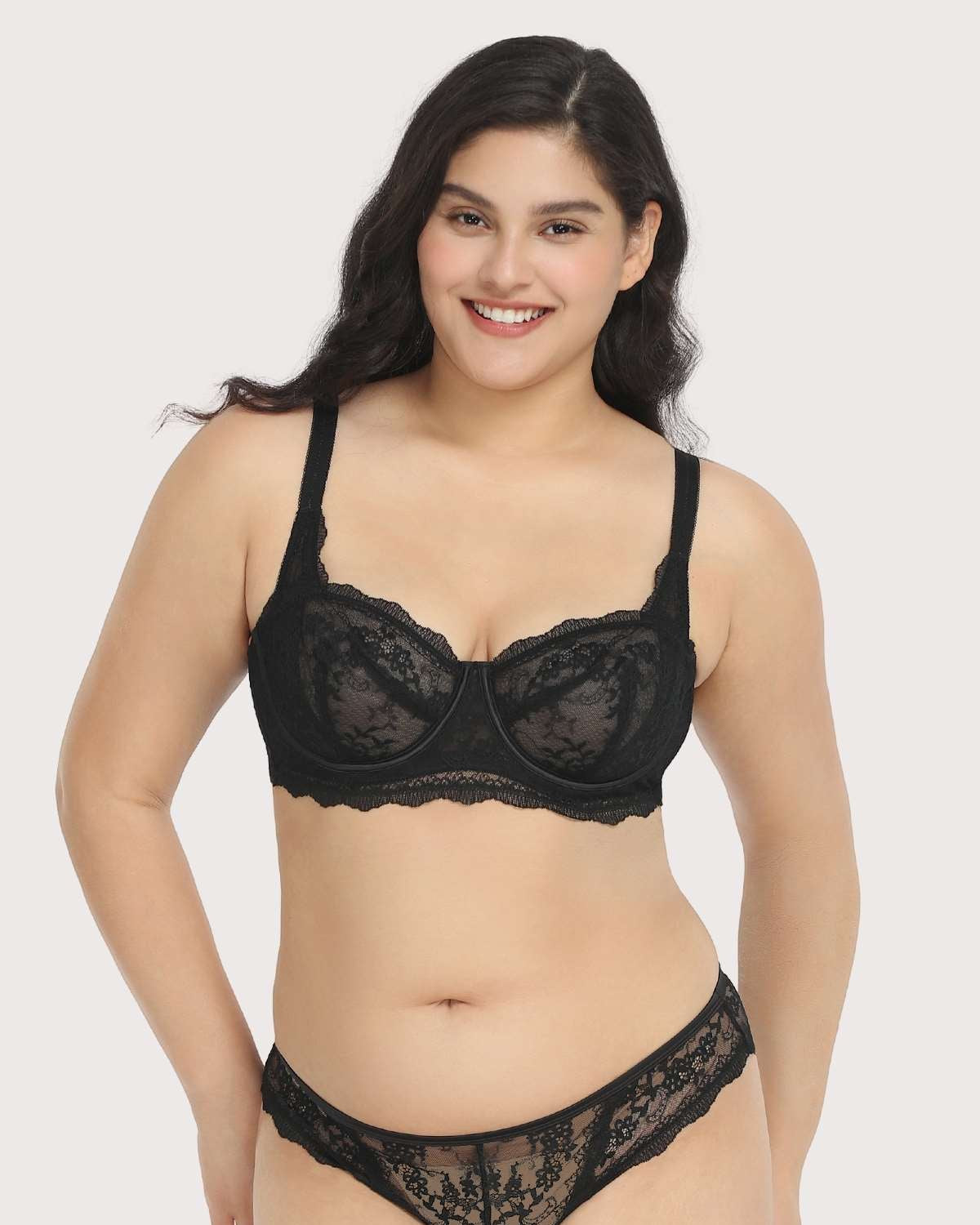 HSIA Floral Lace Unlined Bridal Black Balconette Bra Set - HSIA