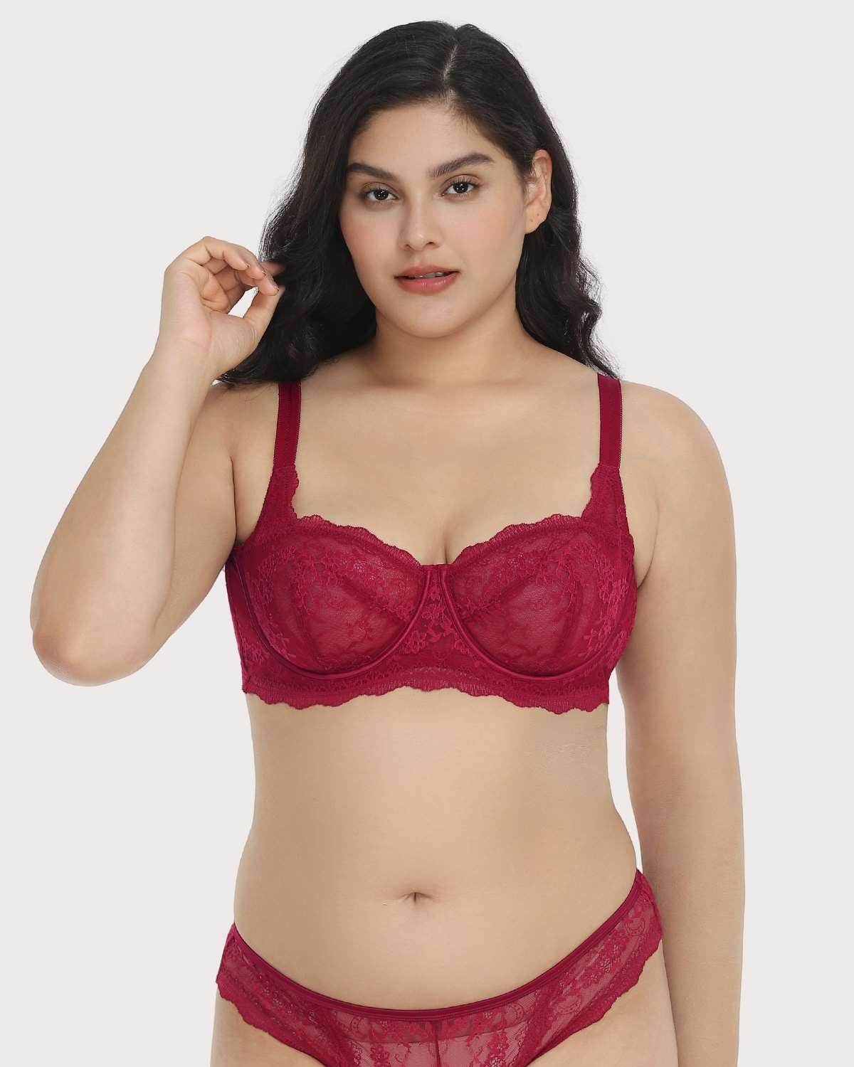 HSIA Floral Lace Unlined Bridal Burgundy Balconette Bra Set - HSIA