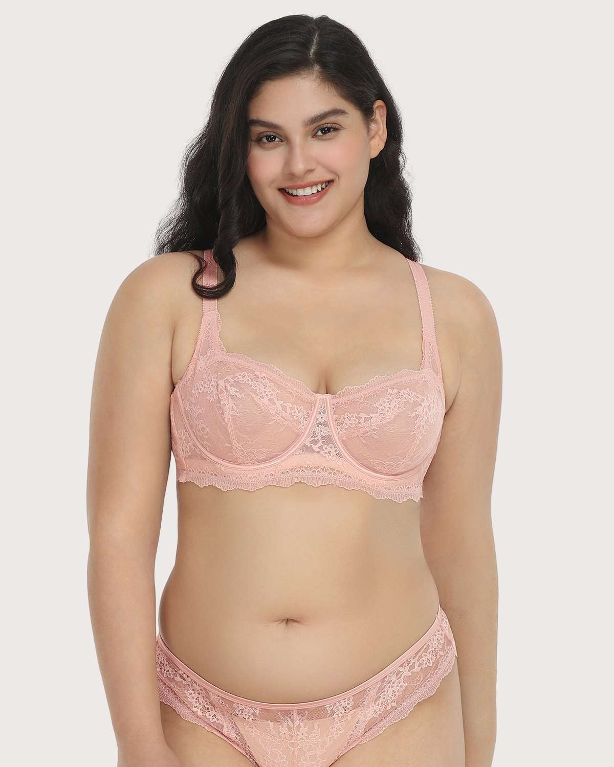 HSIA Floral Lace Unlined Bridal Pink Balconette Bra Set - HSIA