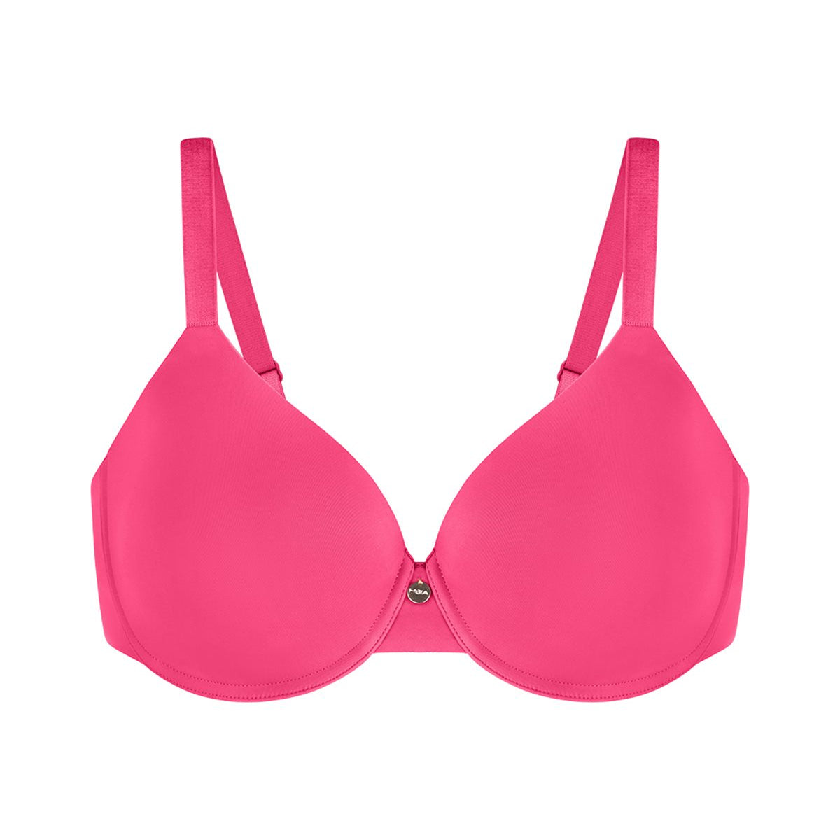 Studio flat lay of the Red HSIA Mia lightly lined underwire bra, featuring premium seamless construction and a smoothing minimizer fit.