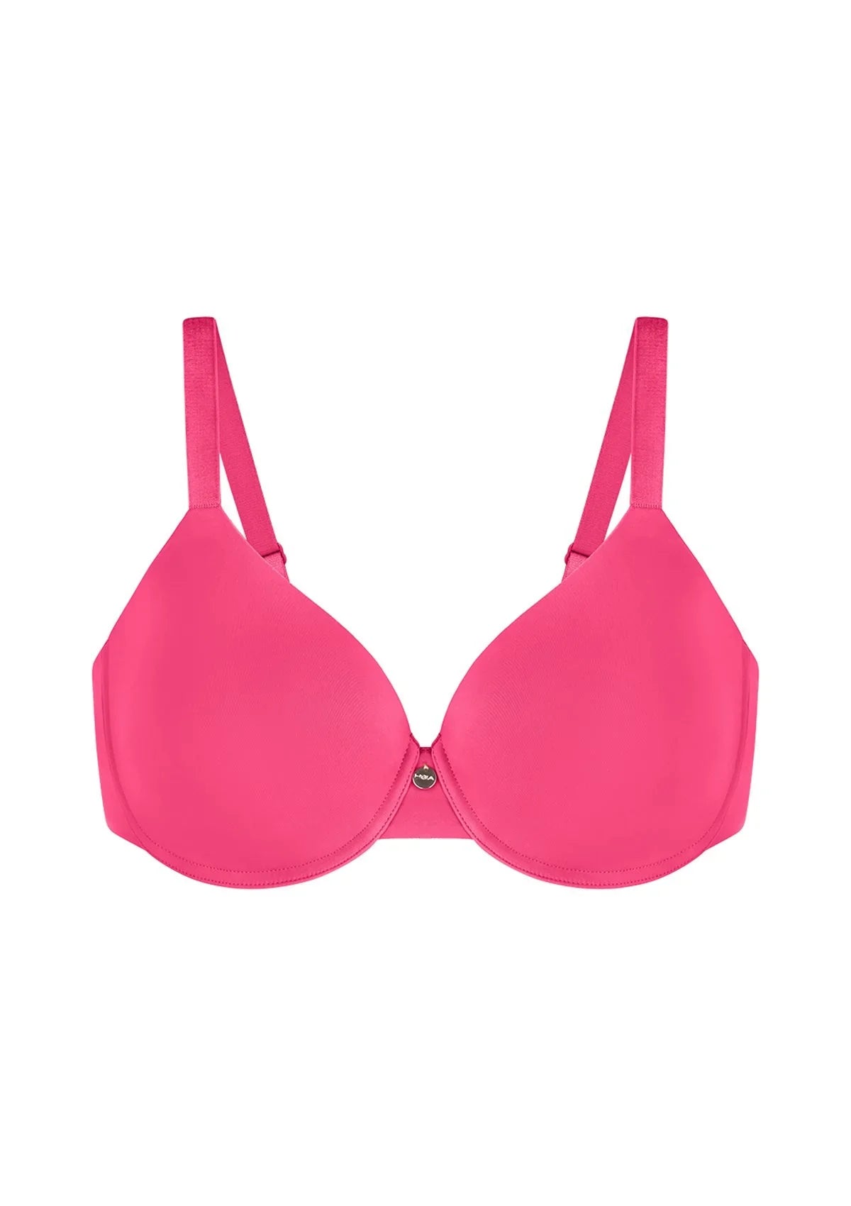 Studio flat lay of the Red HSIA Mia lightly lined underwire bra, featuring premium seamless construction and a smoothing minimizer fit.