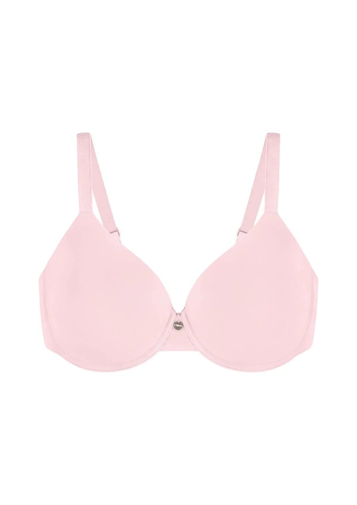 Studio flat lay of the Peach Pink HSIA Mia lightly lined underwire bra, bringing a touch of romance to everyday minimalism with its cooling comfort.