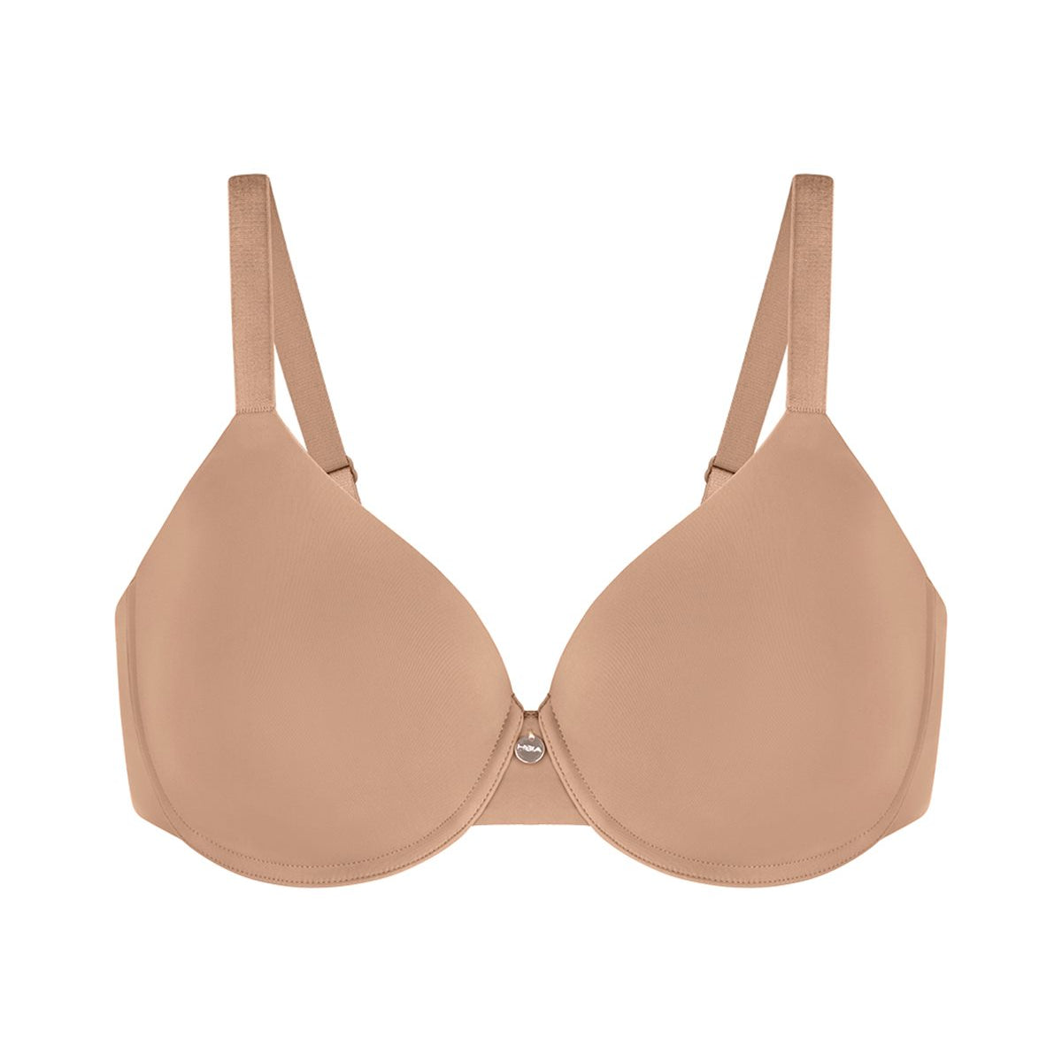 Studio product shot of the Dark Beige HSIA Mia full coverage minimizer bra, featuring the high-resilience 3-layer sponge and seamless bonded edges.
