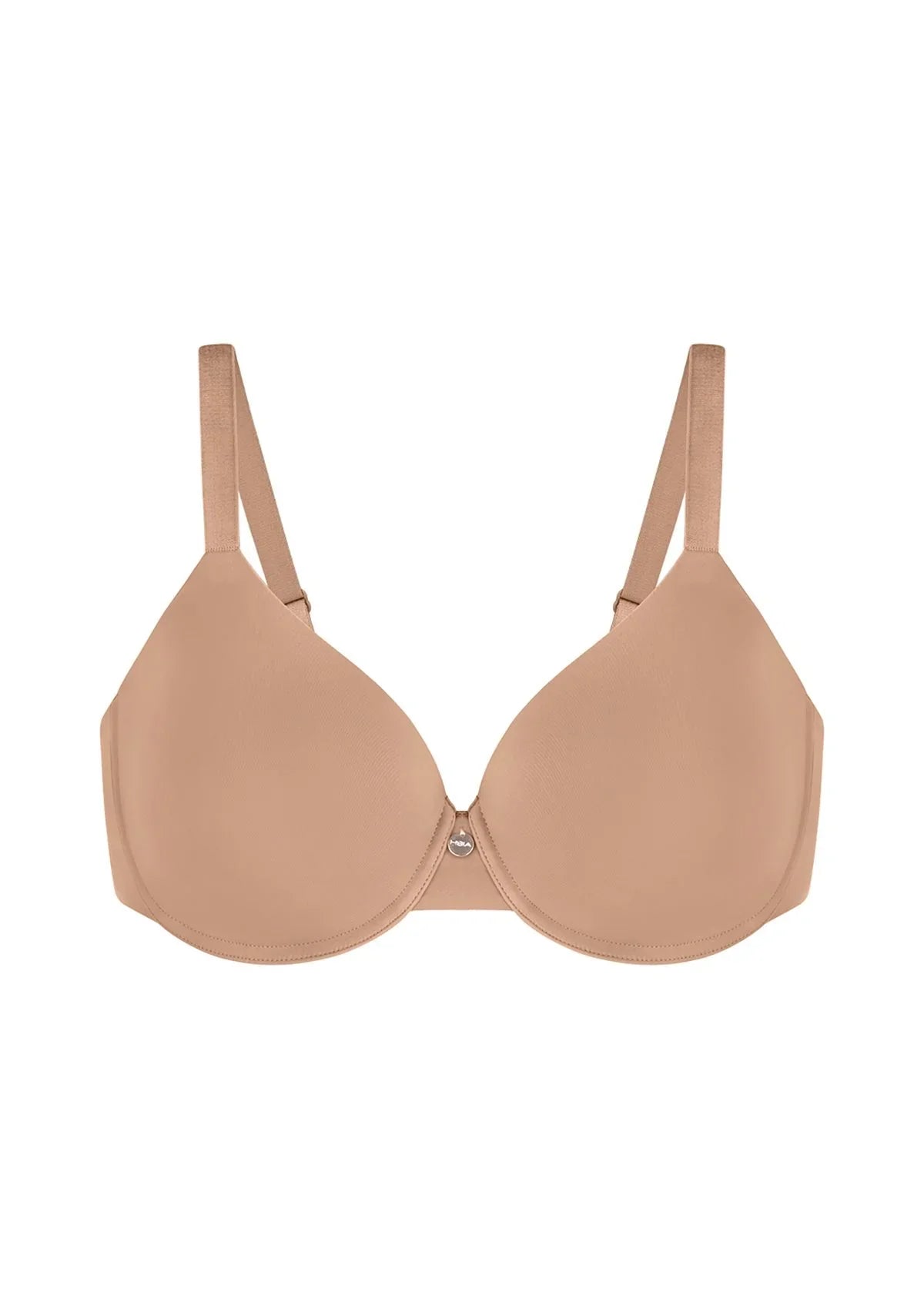 Studio product shot of the Dark Beige HSIA Mia full coverage minimizer bra, featuring the high-resilience 3-layer sponge and seamless bonded edges.