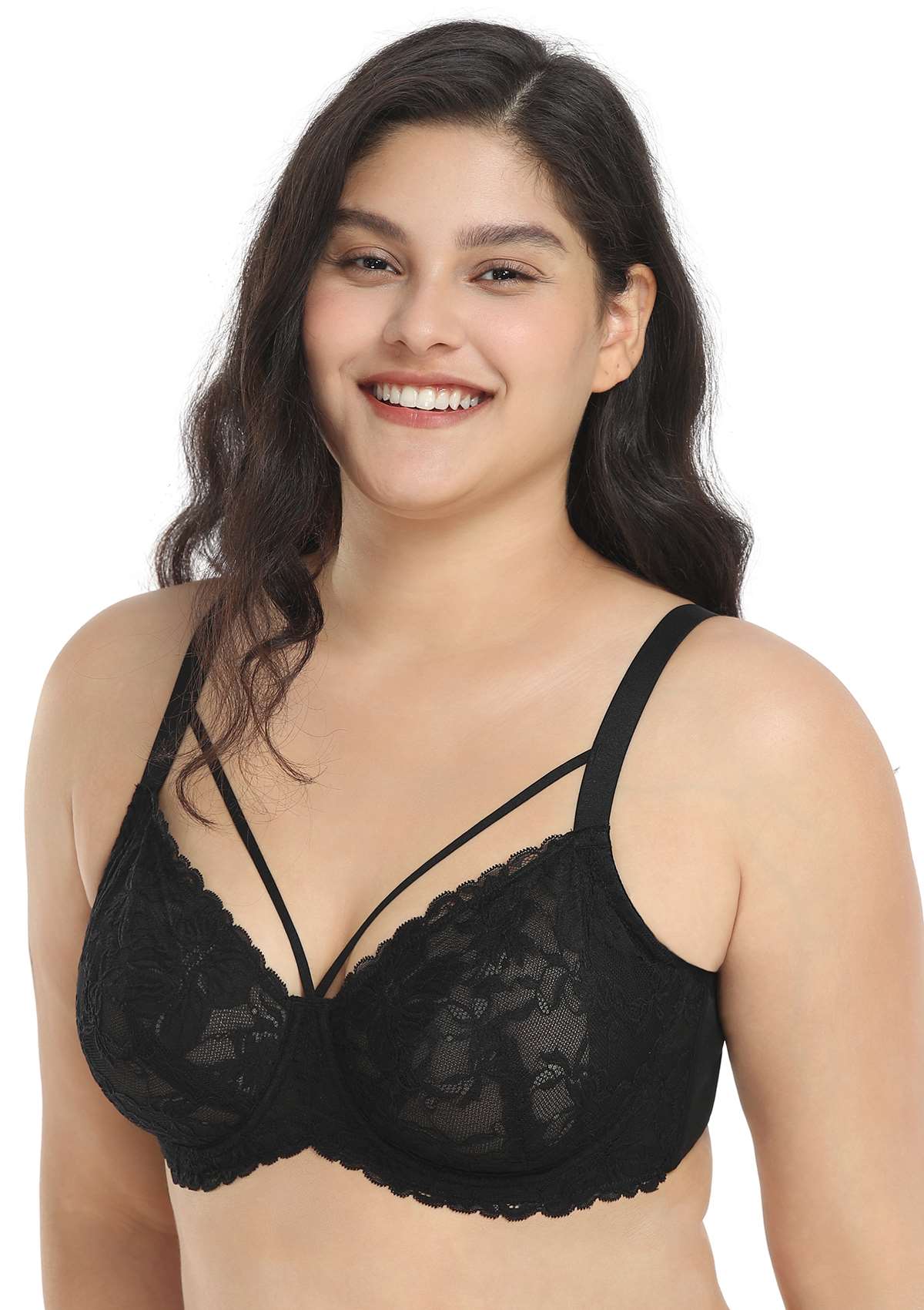 HSIA Pretty In Petals Black Unlined Strappy Lace Bra - HSIA