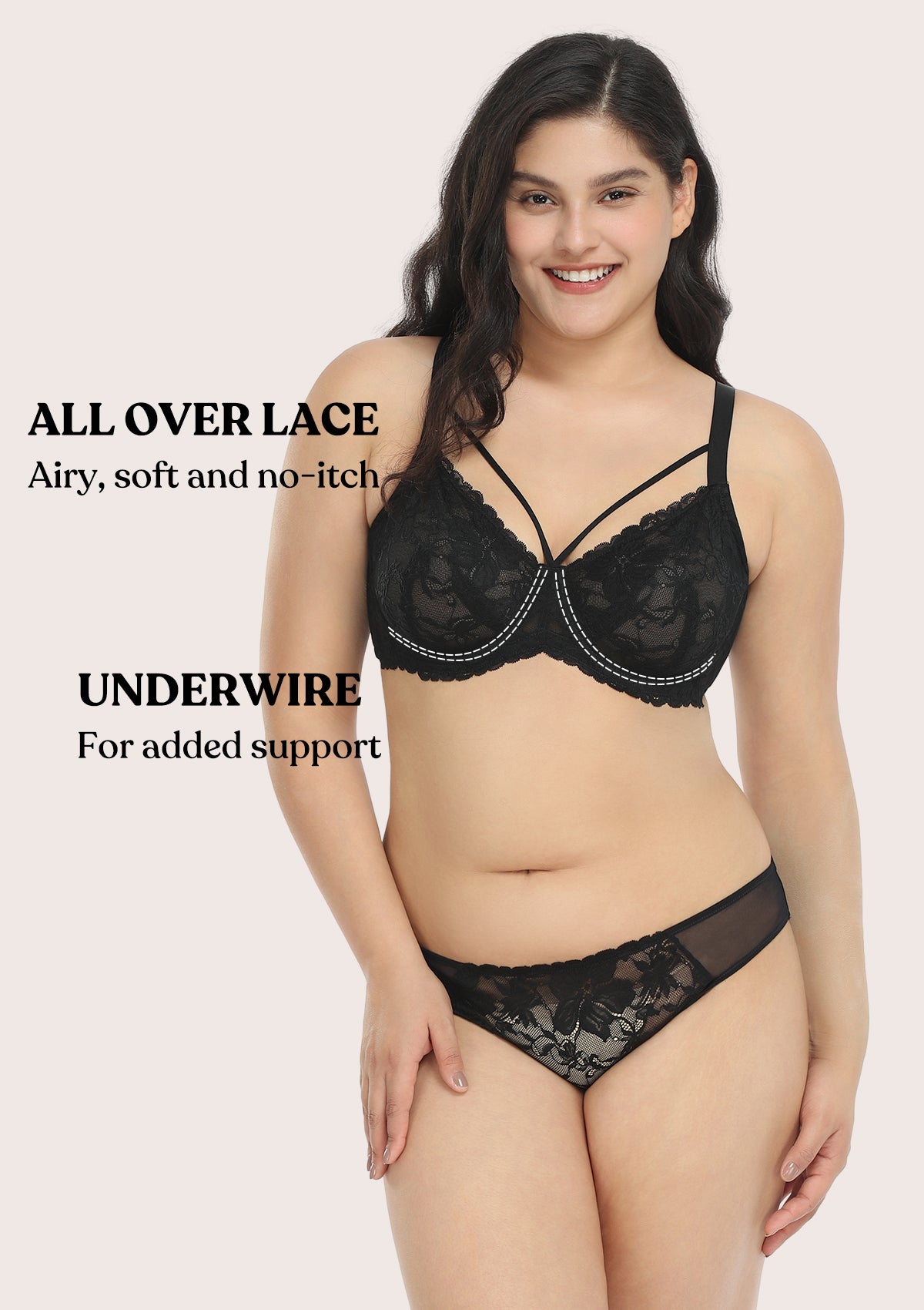Pretty In Petals Black-Unlined Strappy Lace Bra - HSIA