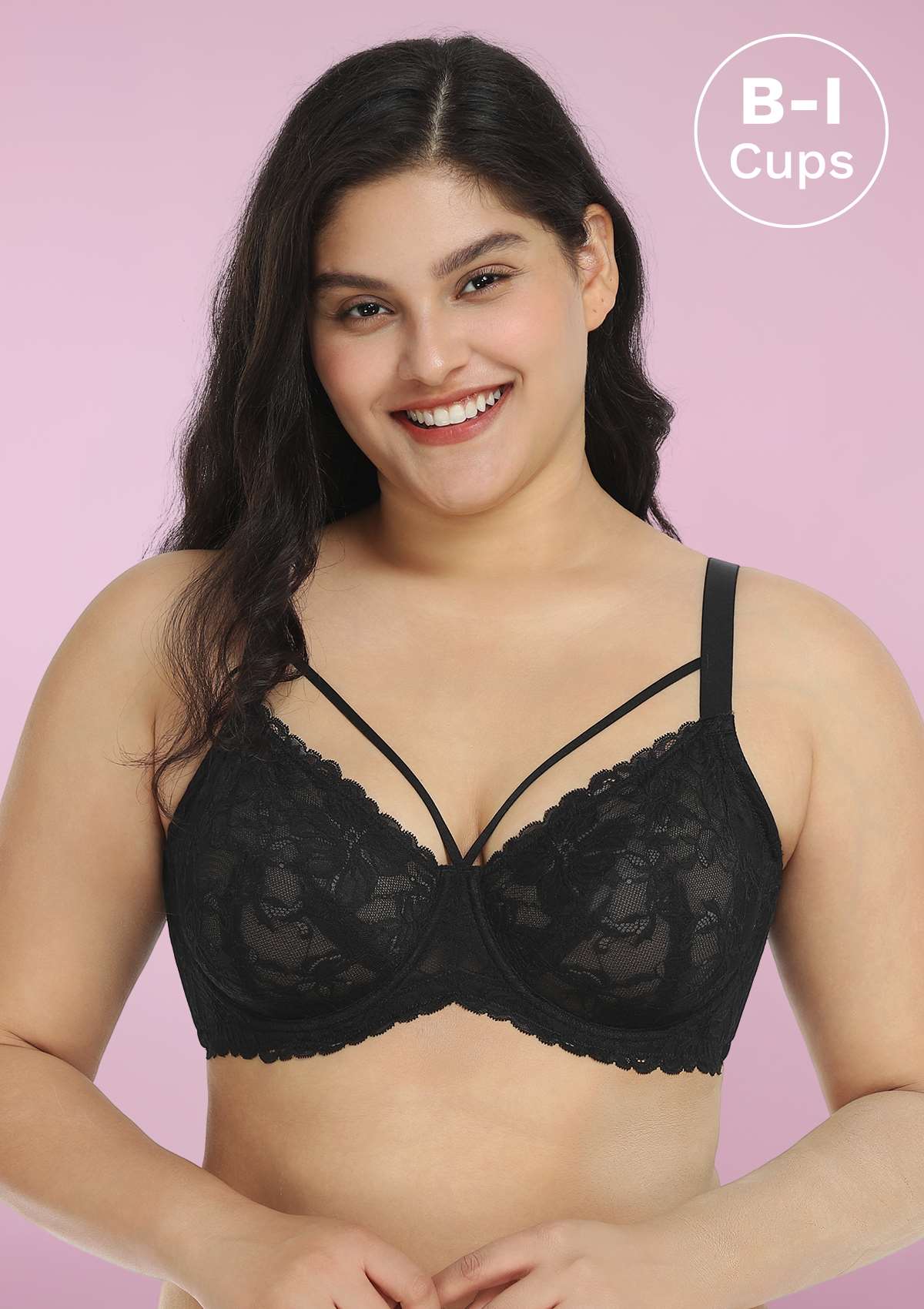Pretty In Petals Black-Unlined Strappy Lace Bra - HSIA