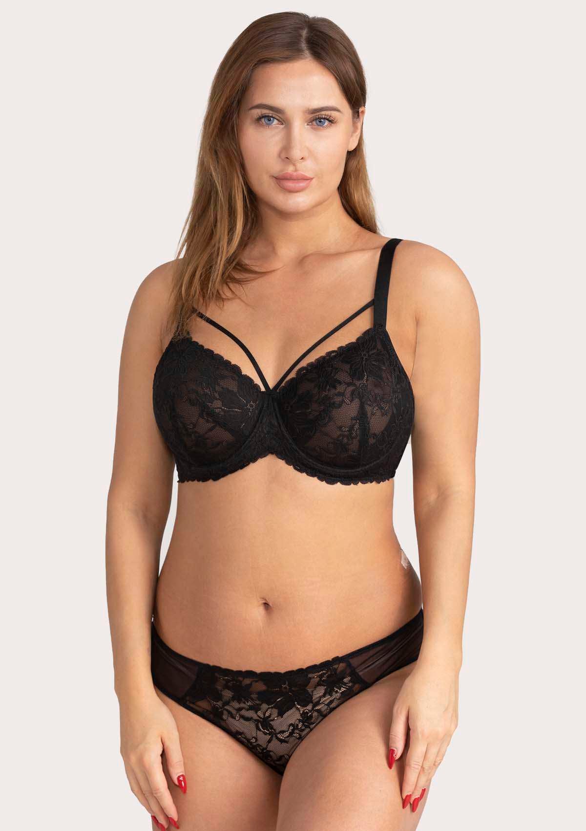 Pretty In Petals Black Unlined Strappy Lace Bra Set - HSIA