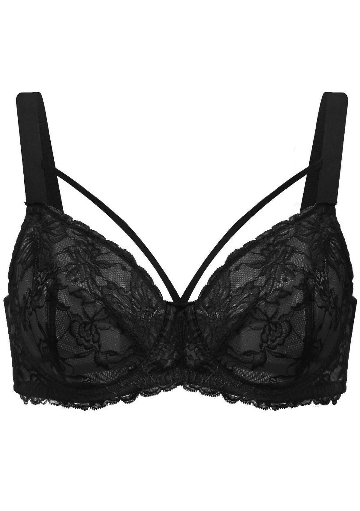 Pretty In Petals Black Unlined Strappy Lace Bra Set - HSIA