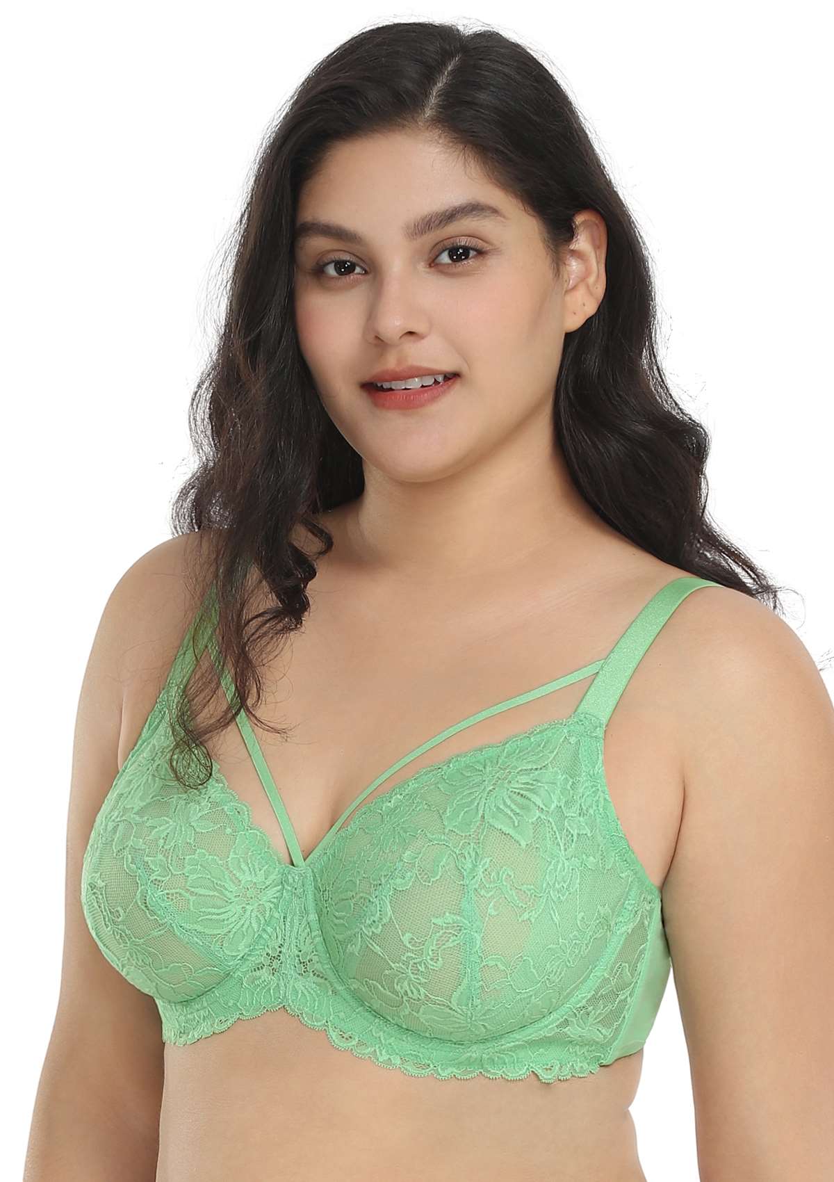 Pretty In Petals Bright Green Unlined Strappy Lace Bra - HSIA