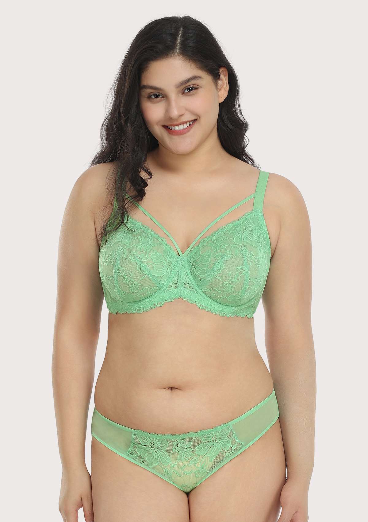 Pretty In Petals Bright Green Unlined Strappy Lace Bra - HSIA