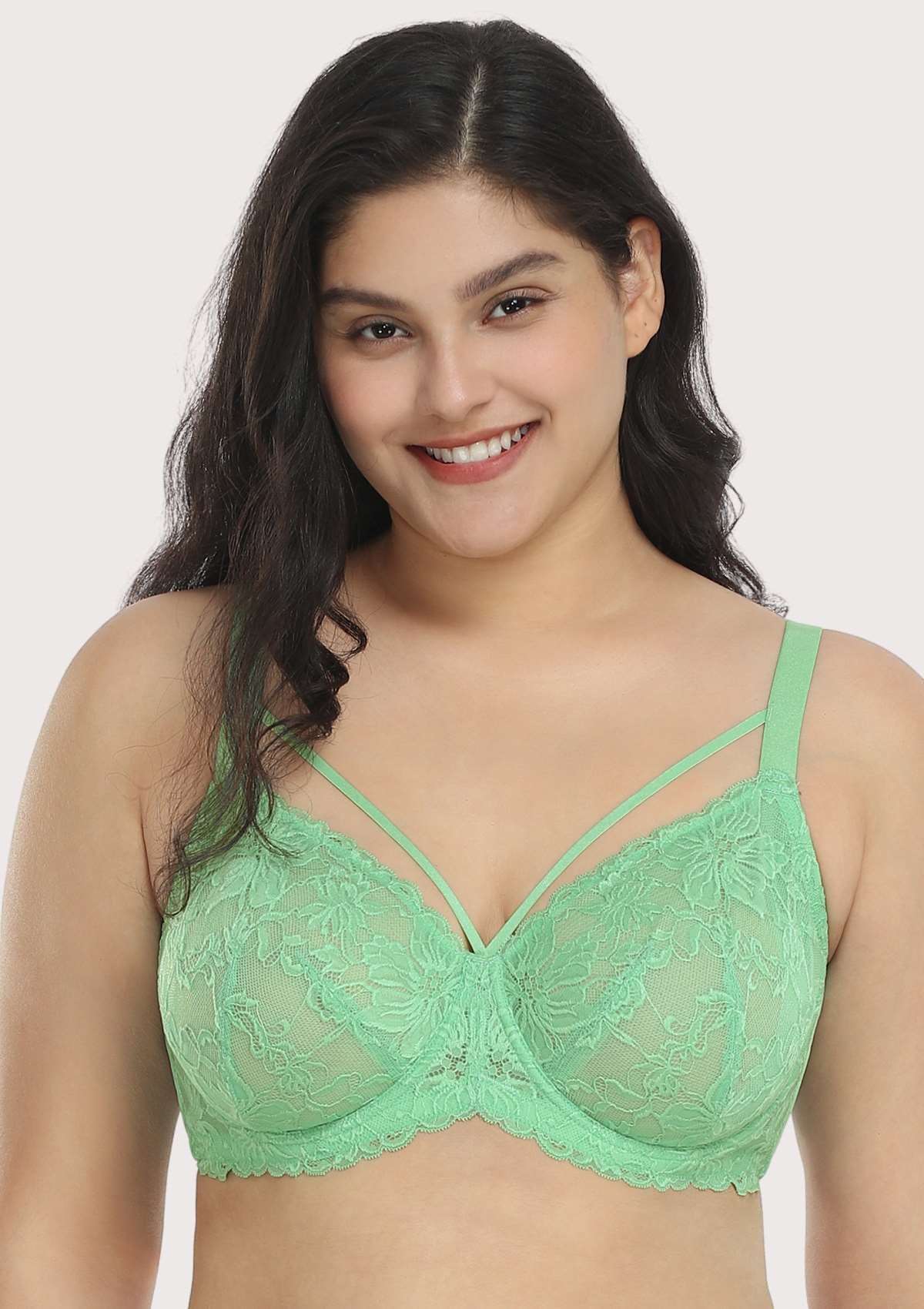 Pretty In Petals Bright Green Unlined Strappy Lace Bra - HSIA