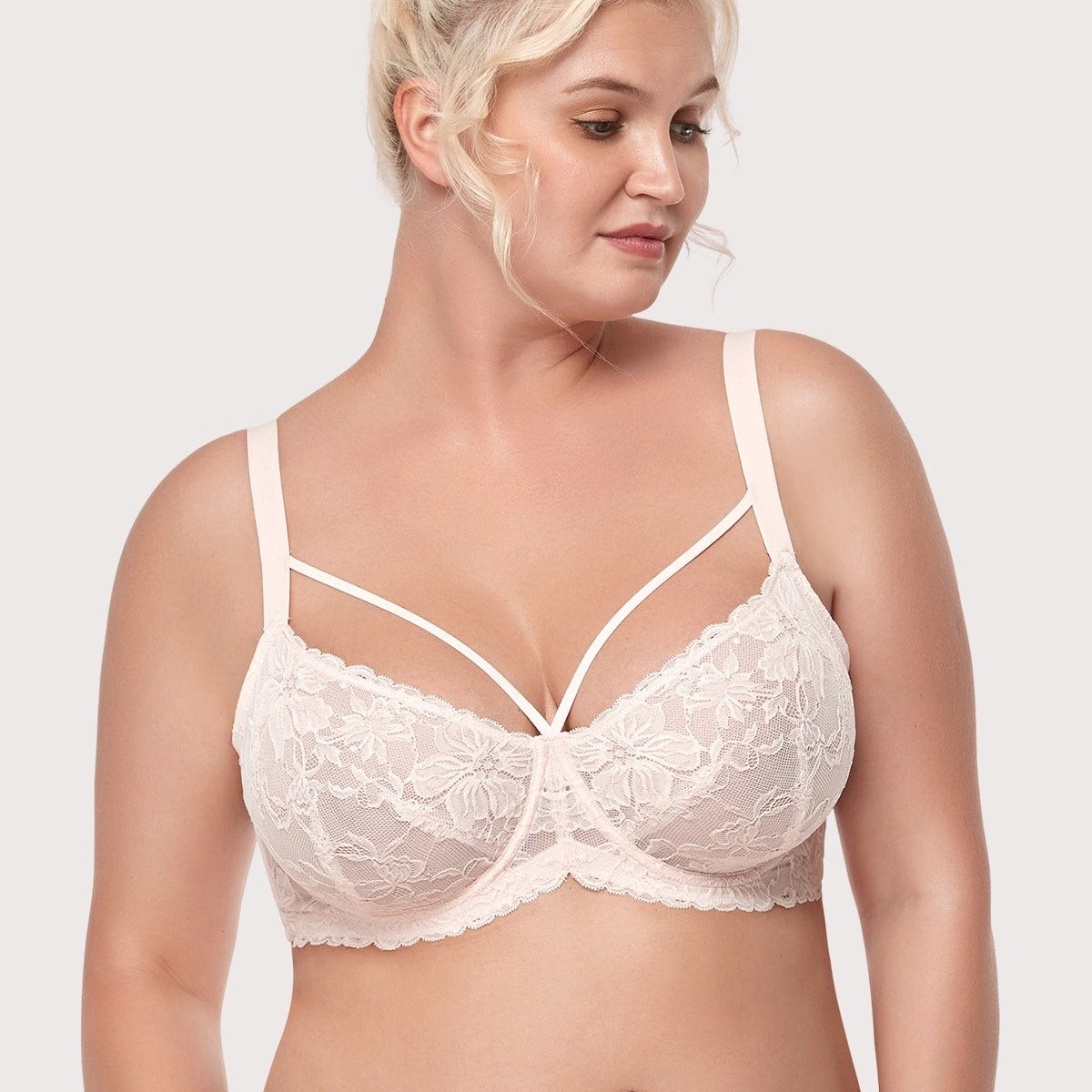 Pretty In Petals Pink Unlined Strappy Lace Bra - HSIA