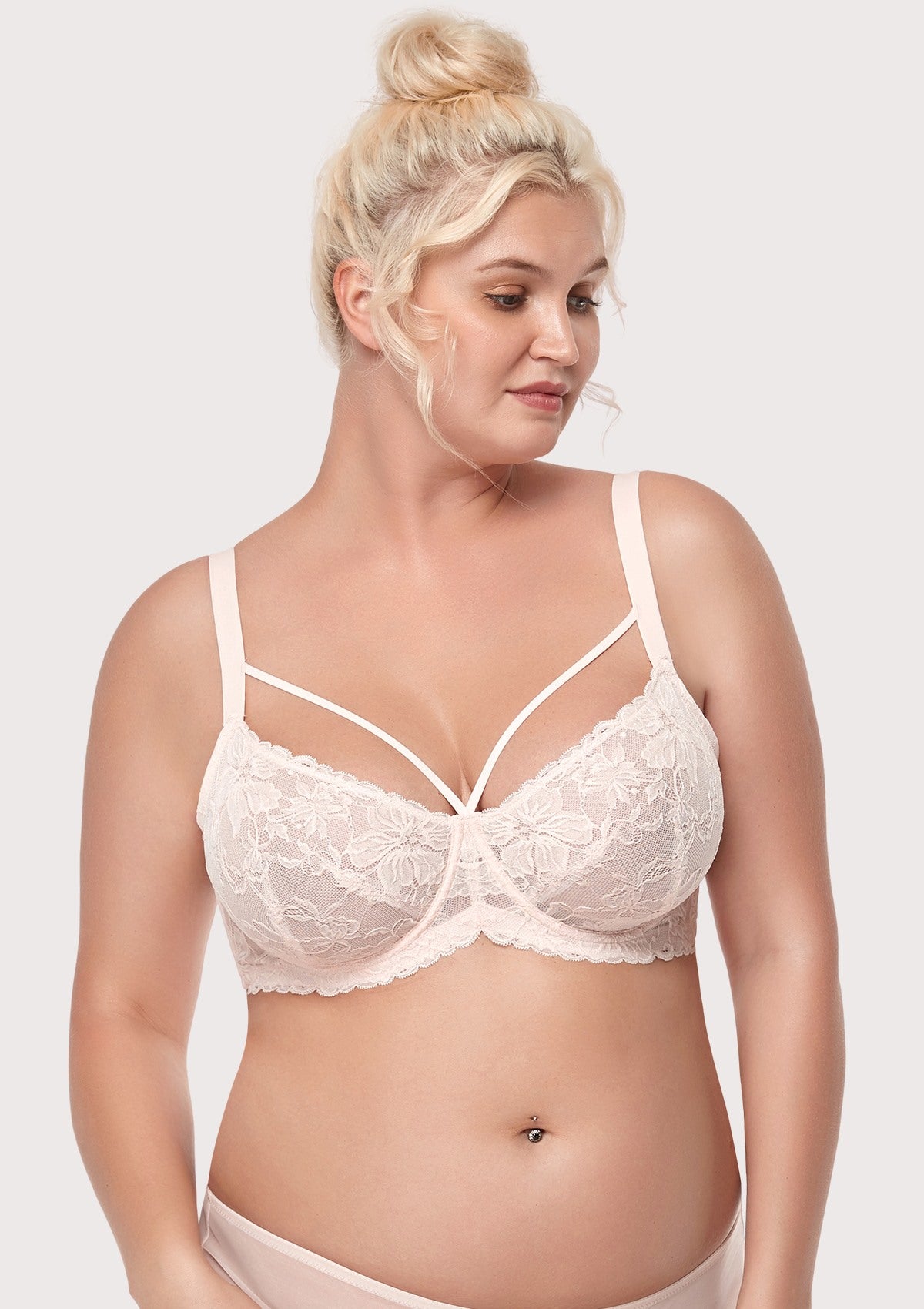 Pretty In Petals Pink Unlined Strappy Lace Bra - HSIA