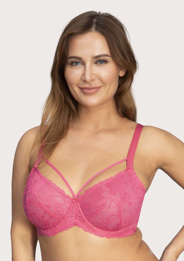 Pretty In Petals Pink Unlined Strappy Lace Bra - HSIA