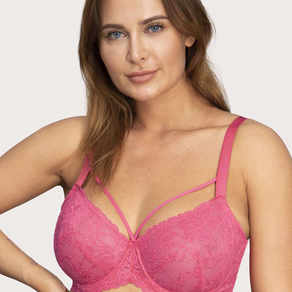 Pretty In Petals Pink Unlined Strappy Lace Bra - HSIA