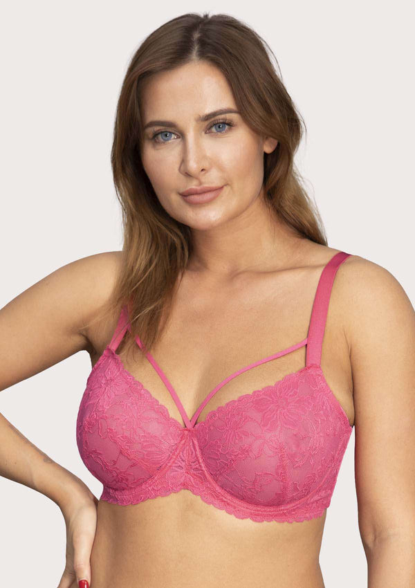 Pretty In Petals Pink Unlined Strappy Lace Bra - HSIA