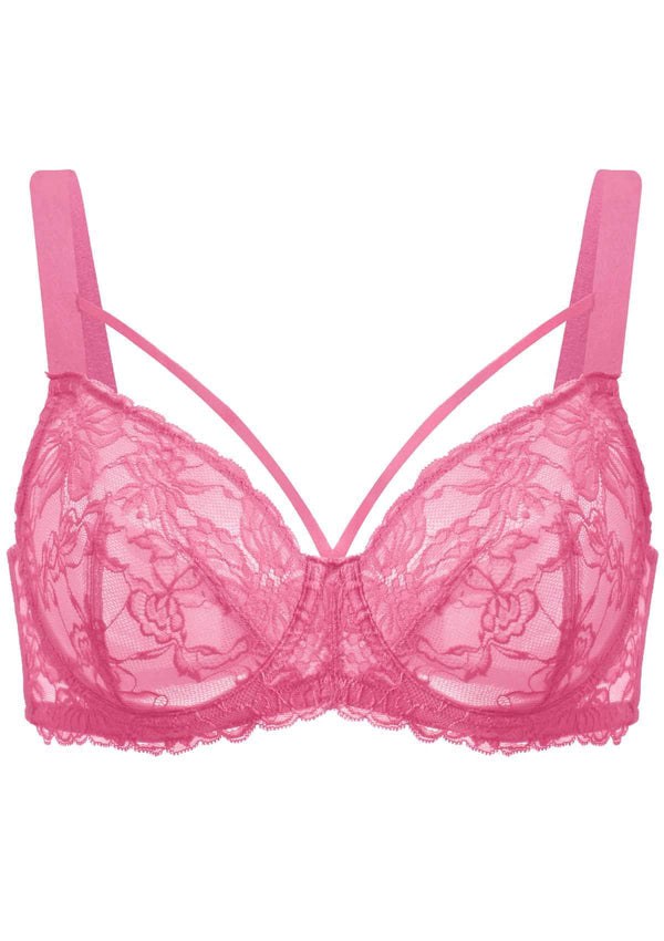 Pretty In Petals Pink Unlined Strappy Lace Bra - HSIA