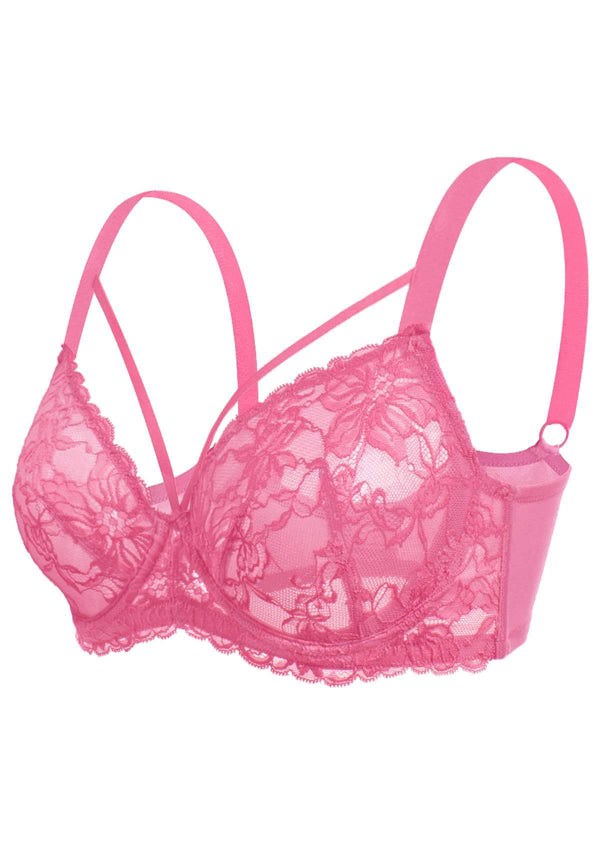 Pretty In Petals Pink Unlined Strappy Lace Bra - HSIA