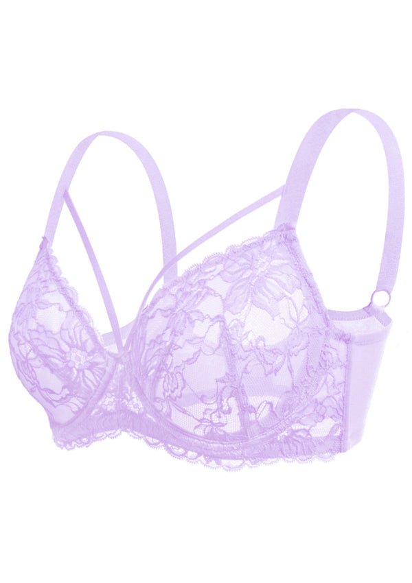 Pretty In Petals Purple Unlined Strappy Lace Underwire Bra - HSIA