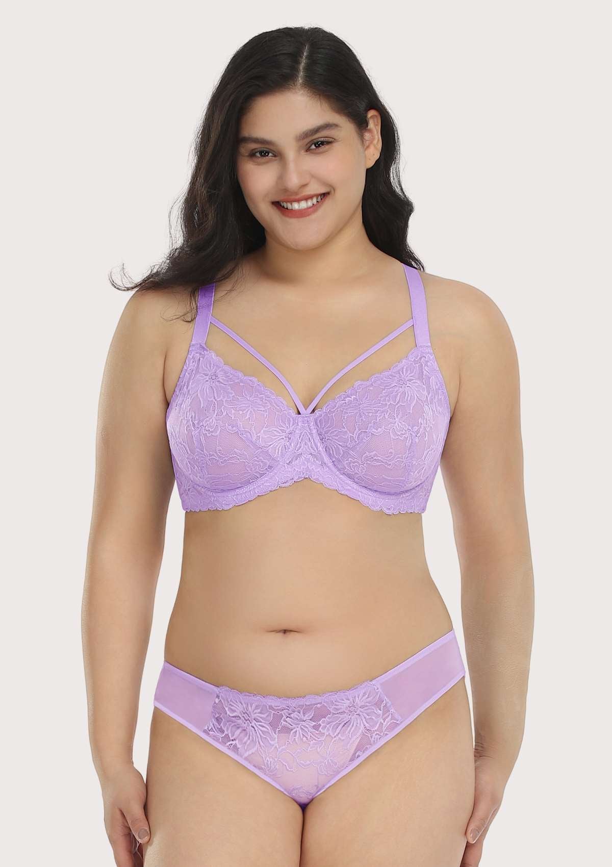 Pretty In Petals Purple Unlined Strappy Lace Underwire Bra - HSIA