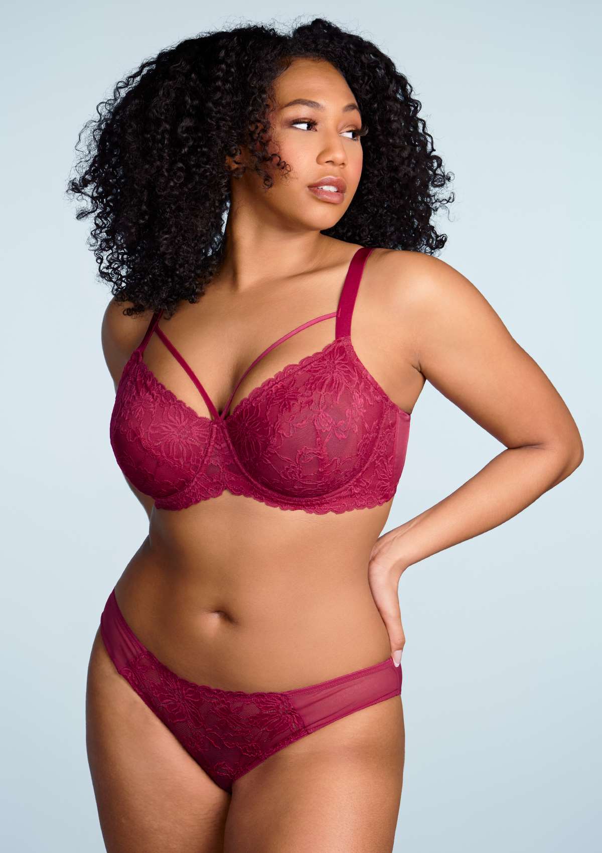 Pretty In Petals Red Unlined Strappy Lace Bra Set - HSIA