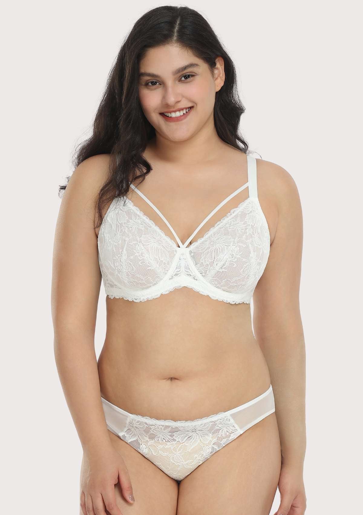 Pretty In Petals Strappy White Lace Unlined Bra Set - HSIA