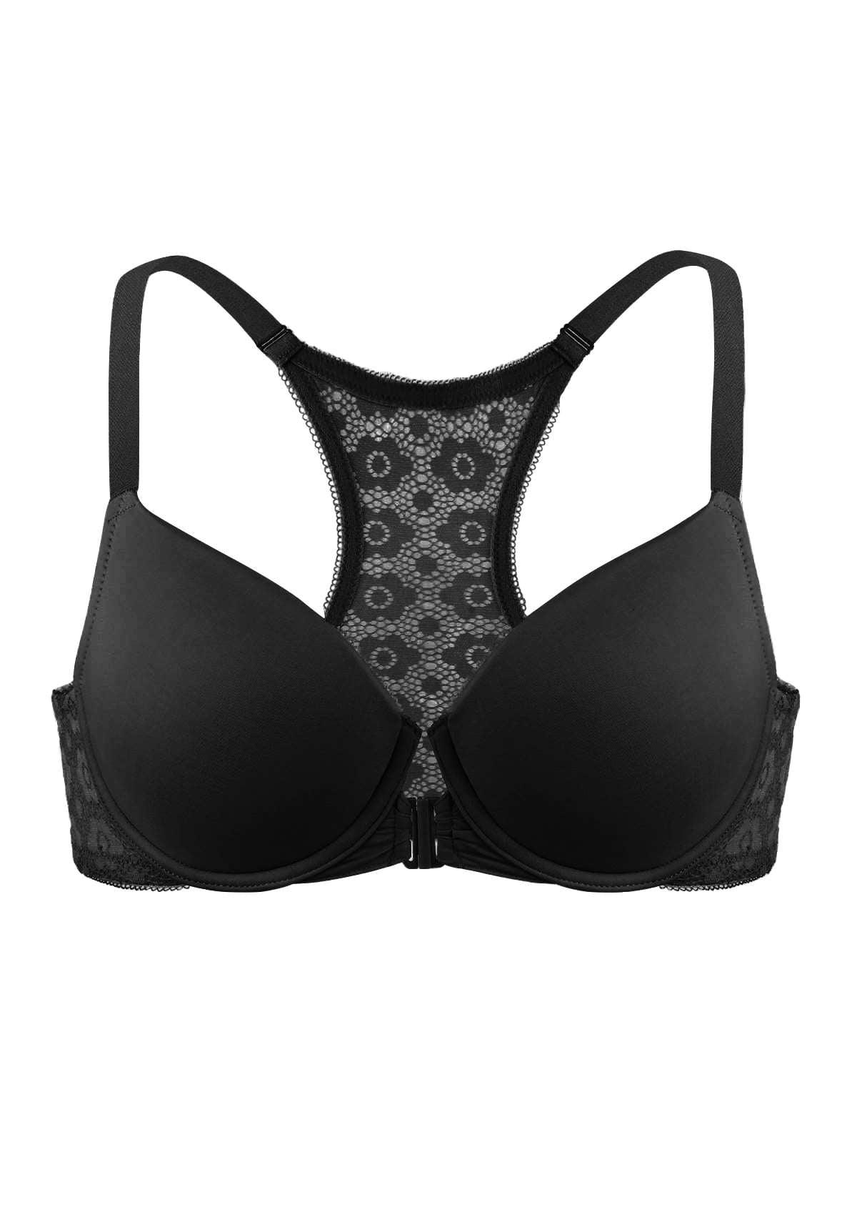 Serena Front-Close Lace-Back Black Underwire Bra Set - HSIA