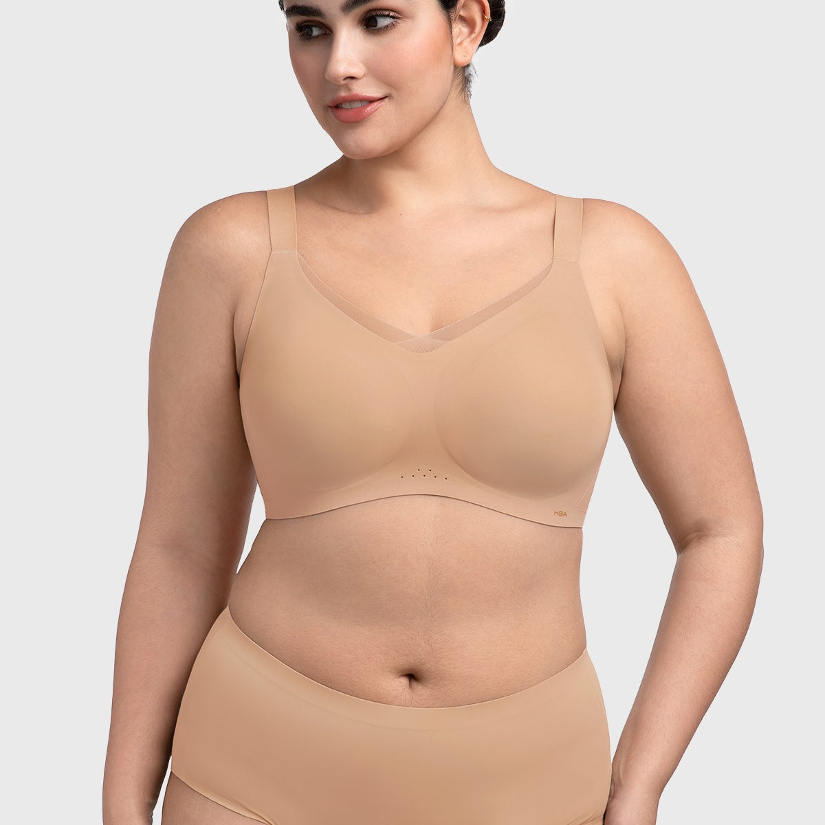 Songful Plus Size Seamless Wireless Supportive Full Coverage Mesh Crossover Bra - HSIA