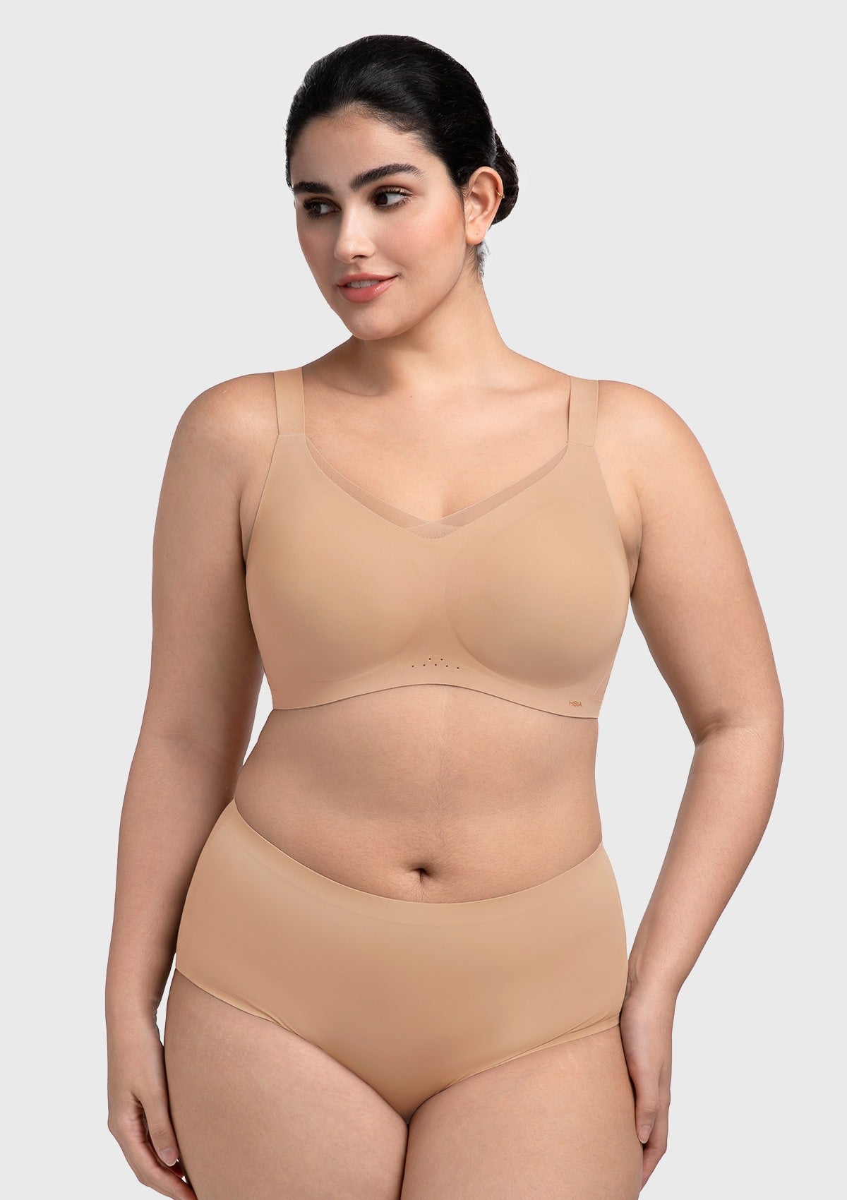 Songful Plus Size Seamless Wireless Supportive Full Coverage Mesh Crossover Bra - HSIA