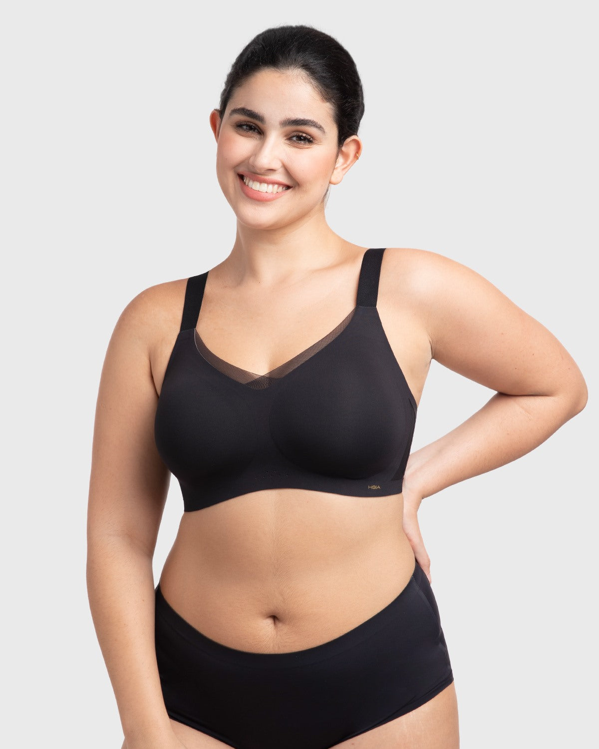 Songful Plus Size Seamless Wireless Supportive Full Coverage Mesh Crossover Bra - HSIA