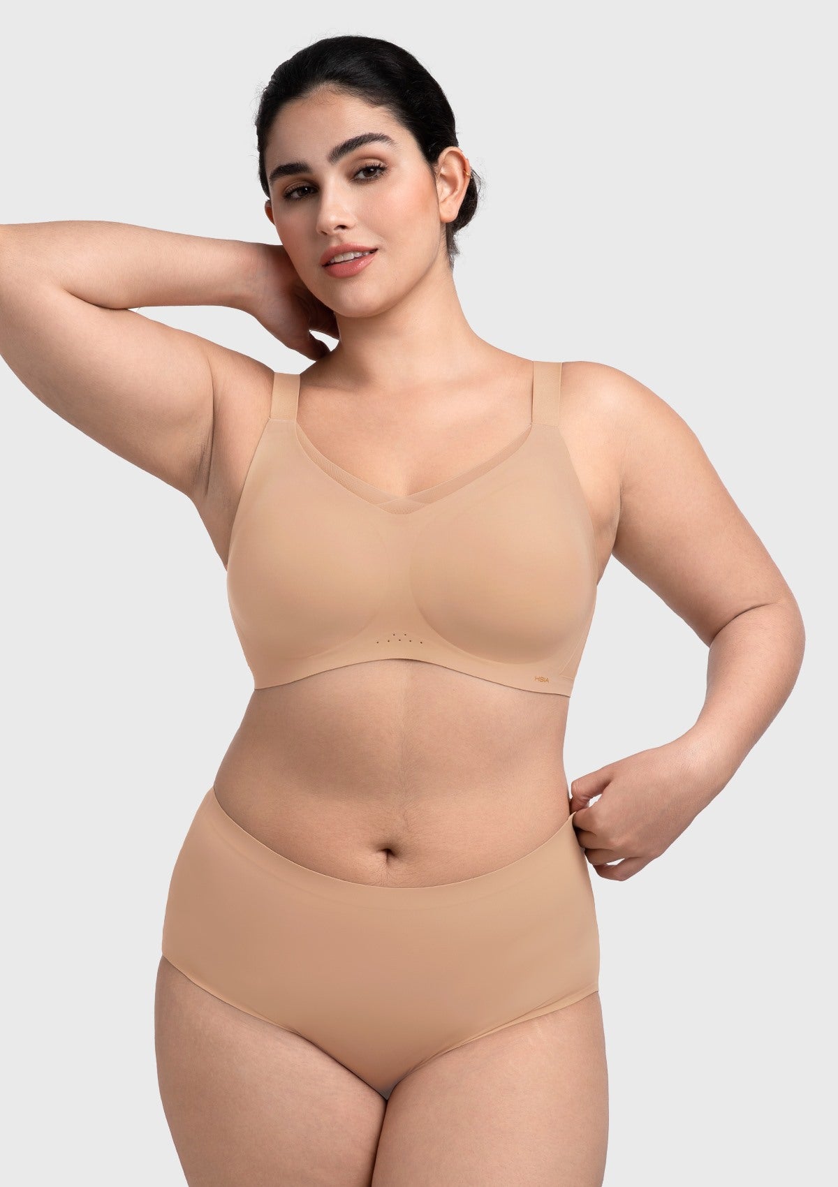 Songful Plus Size Seamless Wireless Supportive Full Coverage Mesh Crossover Bra - HSIA